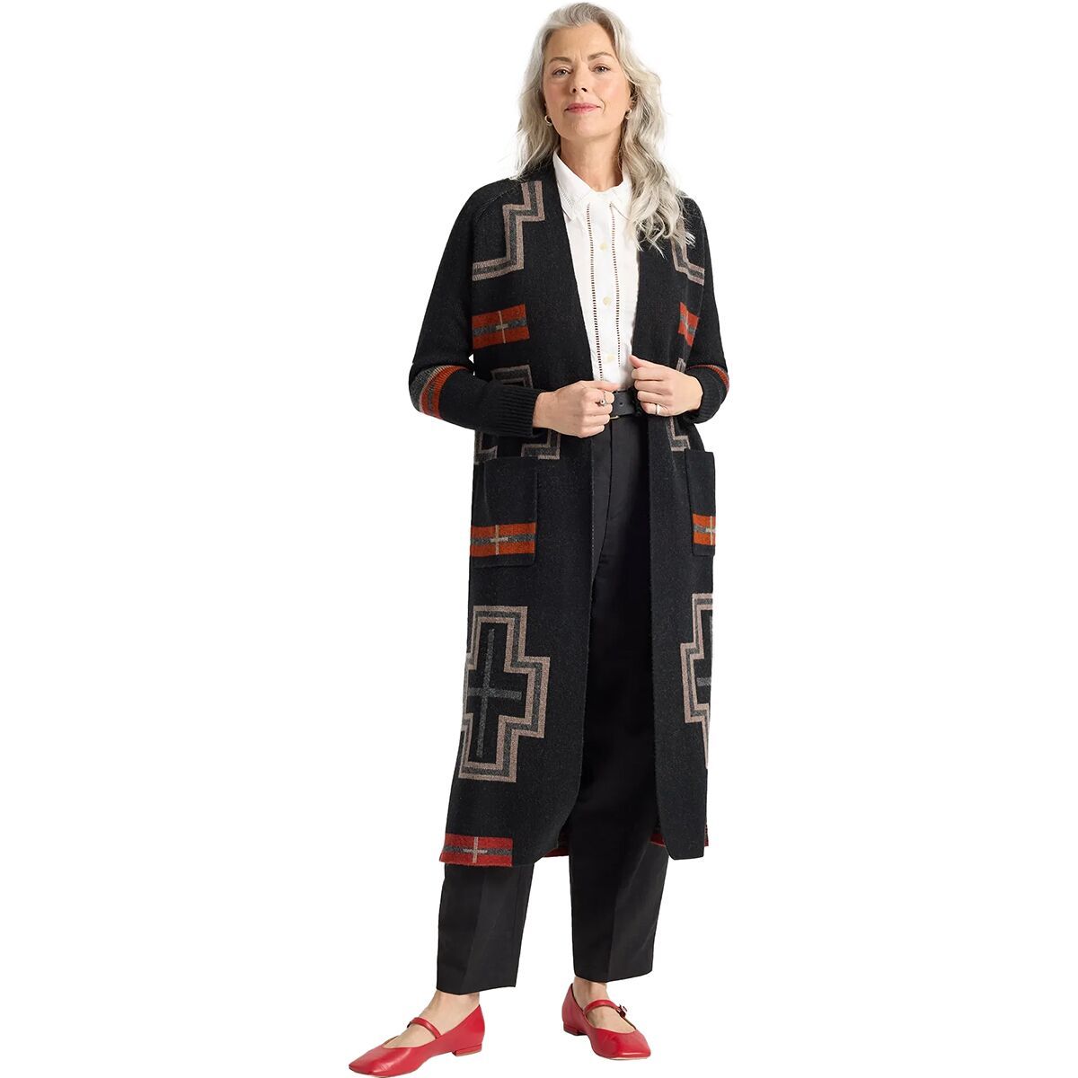 Image of Pendleton Lambswool Duster Sweater - Women's Black/Red San Miguel, S