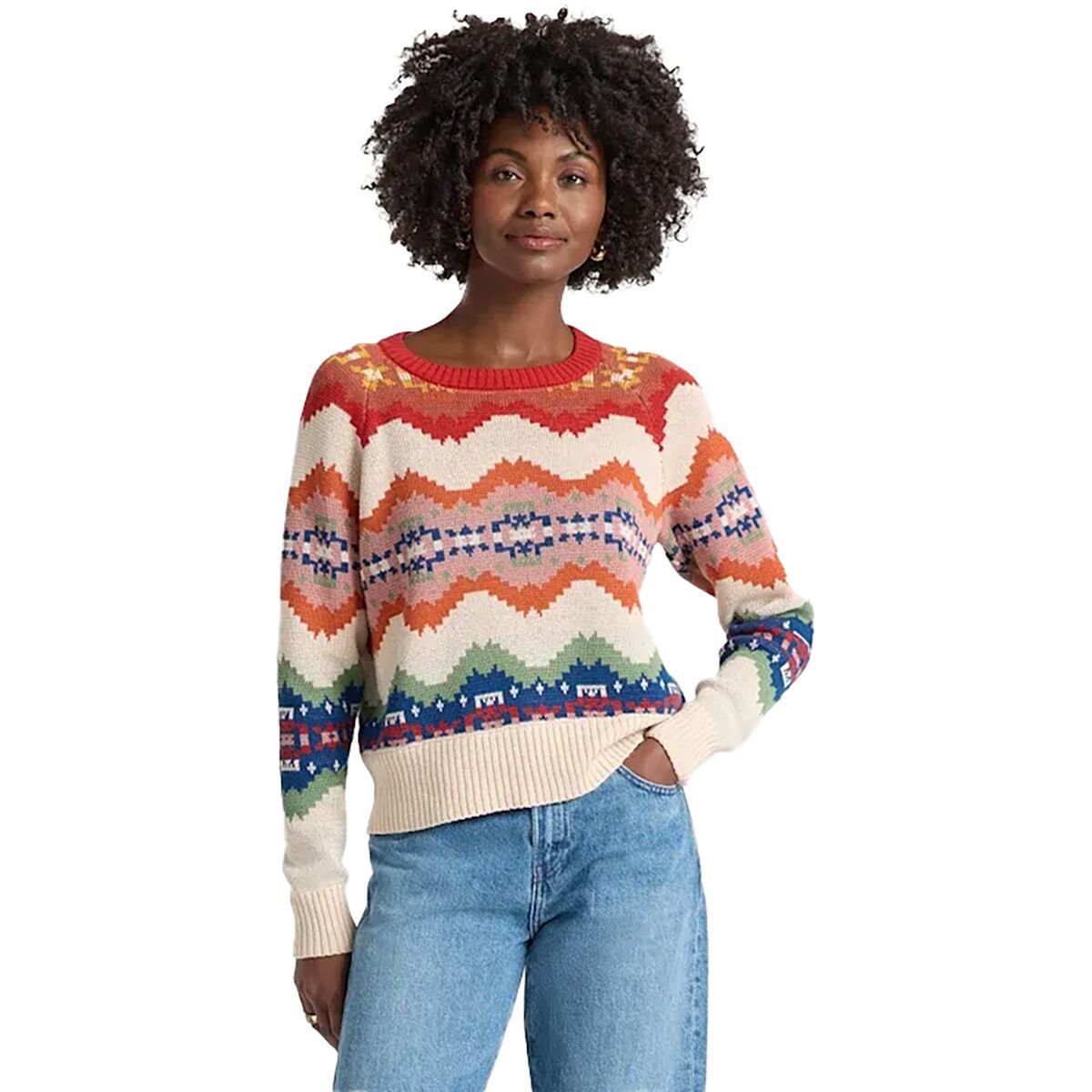 Pendleton Raglan Cotton Graphic Sweater - Women's Ecru Harding Stripe, S