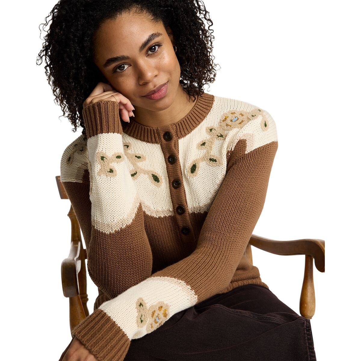 Pendleton Western Floral Henley Sweater - Women's Spice Brown, XL