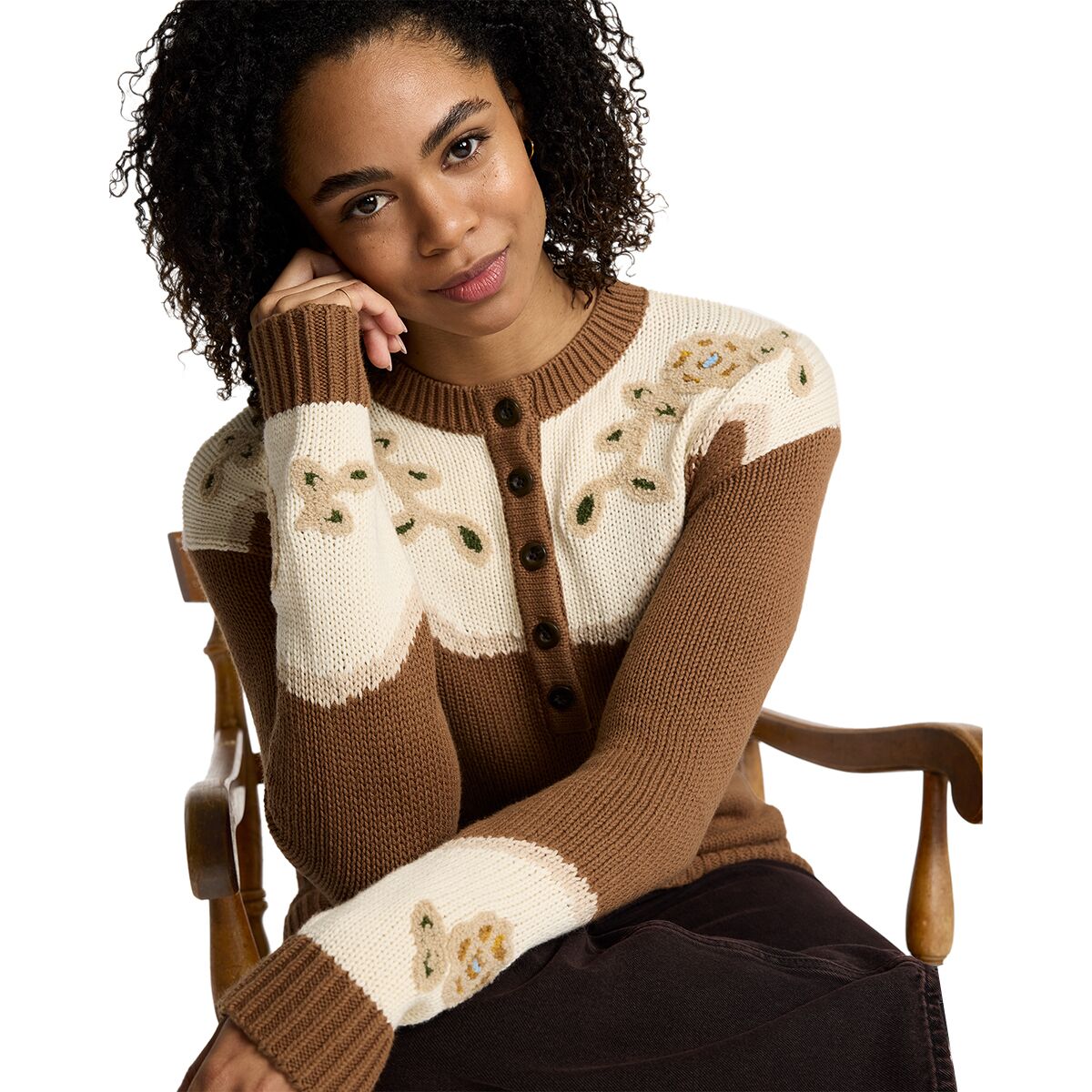 Pendleton Pendleton Western Floral Henley Sweater - Women's Spice Brown, L