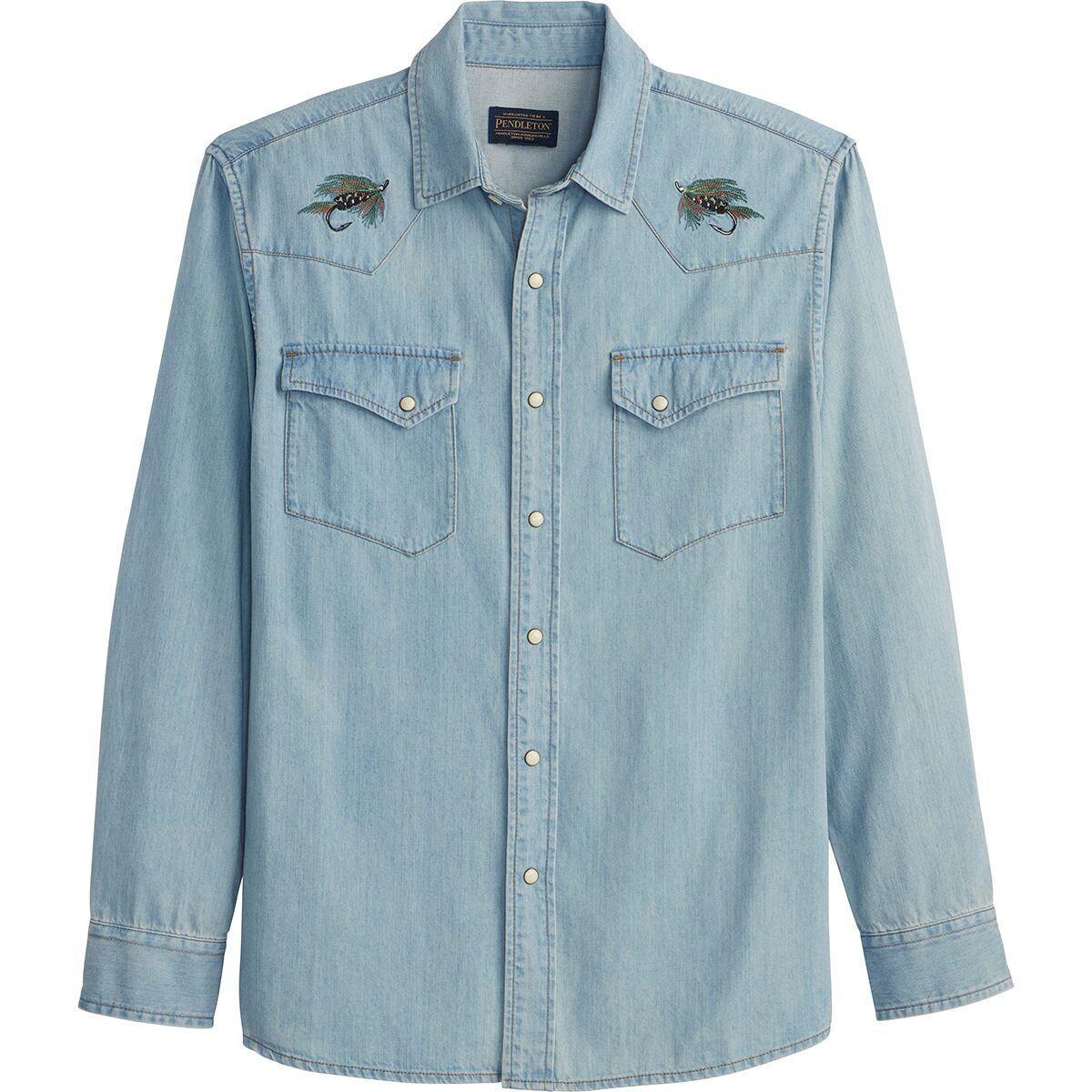 Image of Pendleton Gambler Denim Shirt - Men's Light Denim/Salmon, XXL
