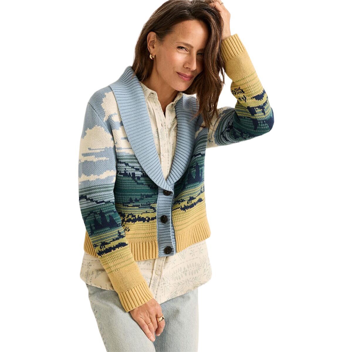 Image of Pendleton Big Sky Cardigan - Women's Blue/Yellow Multi, XL