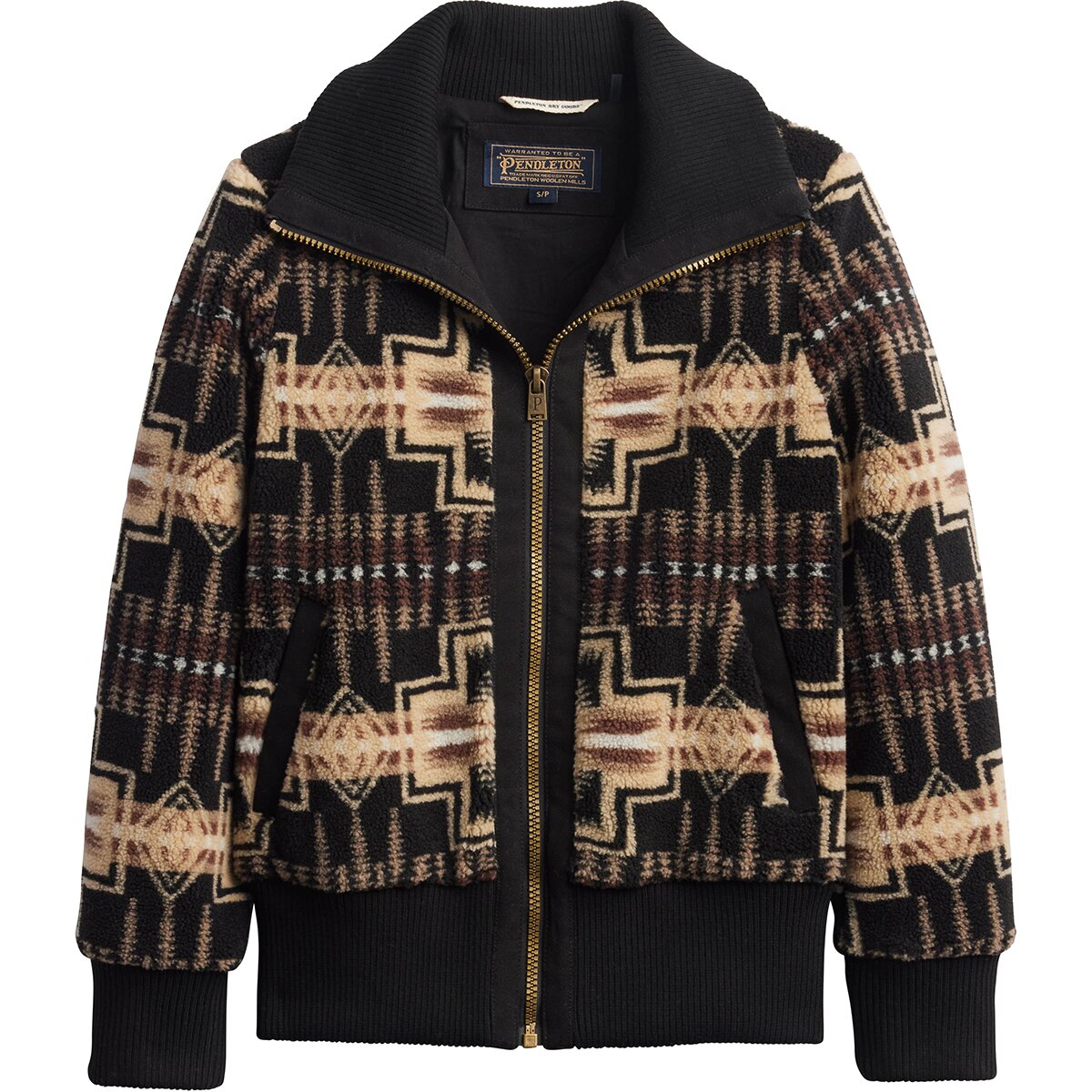 Image of Pendleton Foxglove Fleece Bomber Jacket - Women's Black/Tan Harding, L