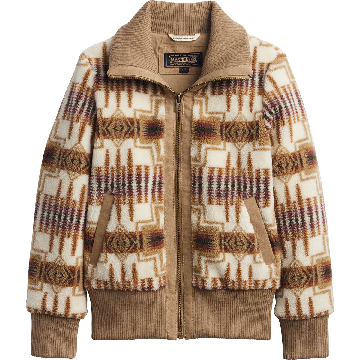 Image of Pendleton Foxglove Fleece Bomber Jacket - Women's Tan/Ivory Harding, L