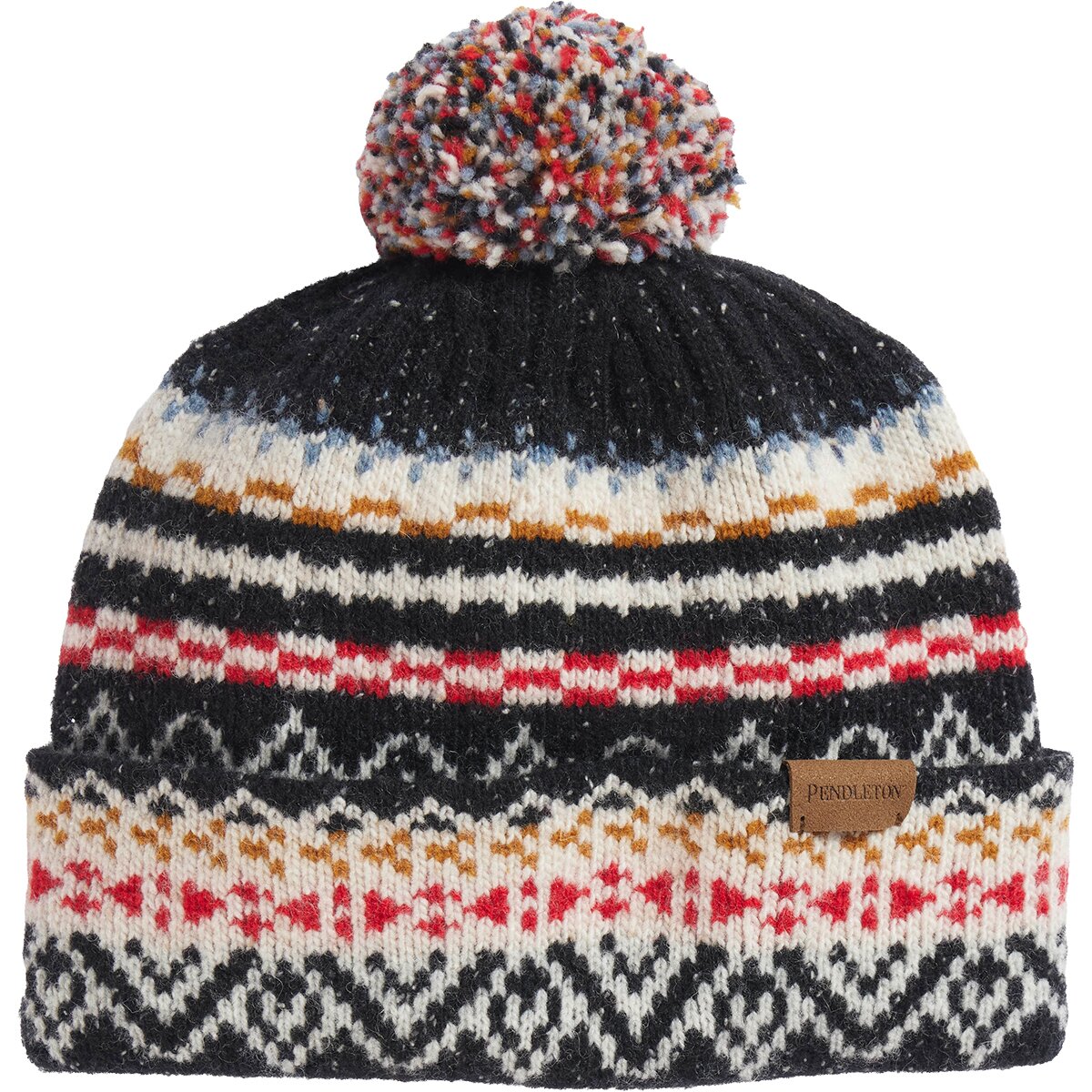 Image of Pendleton Lambswool Pom Beanie Fairisle Black, One Size