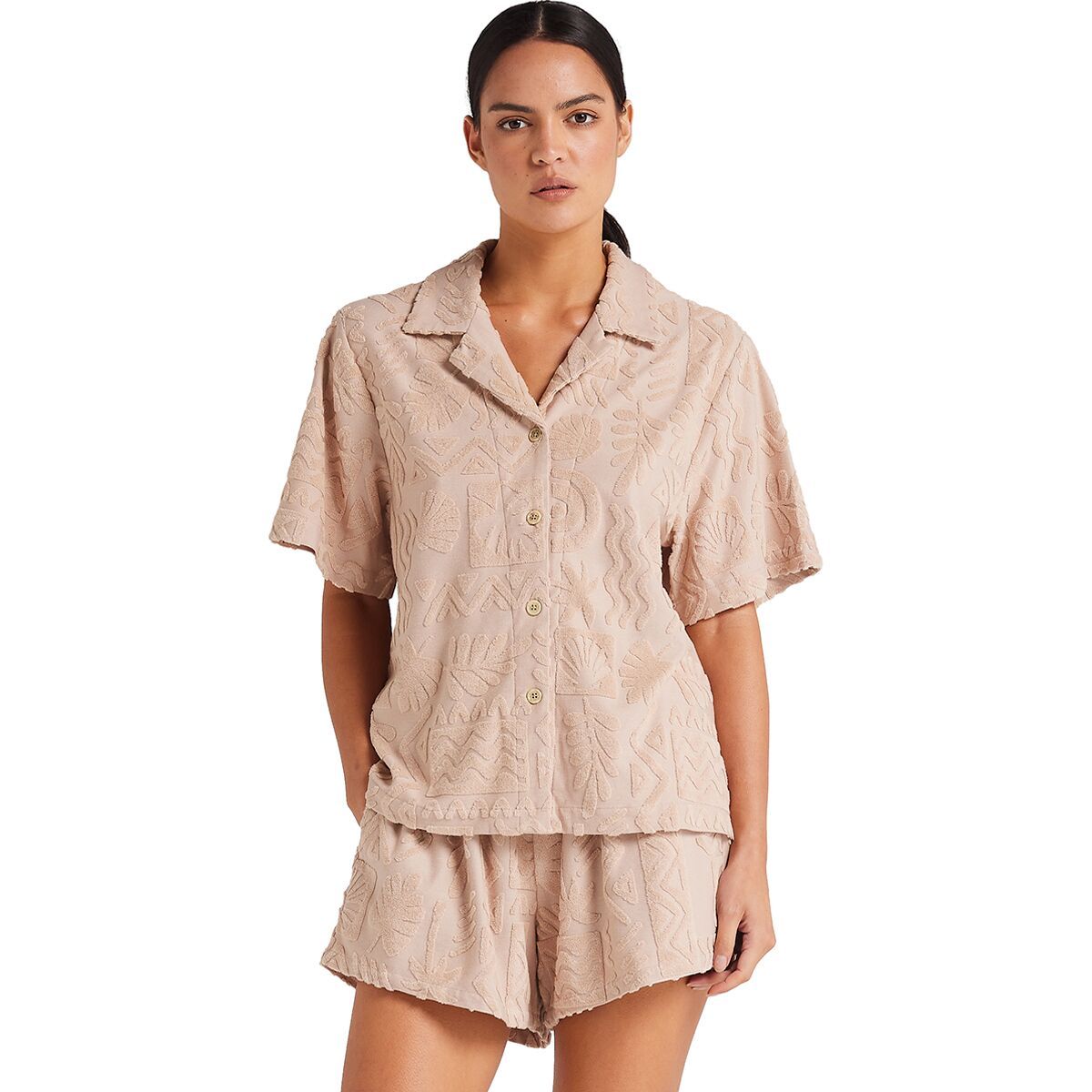 Image of Poolside Paradiso Mai Tai Short-Sleeve Shirt - Women's Mushroom, M/10