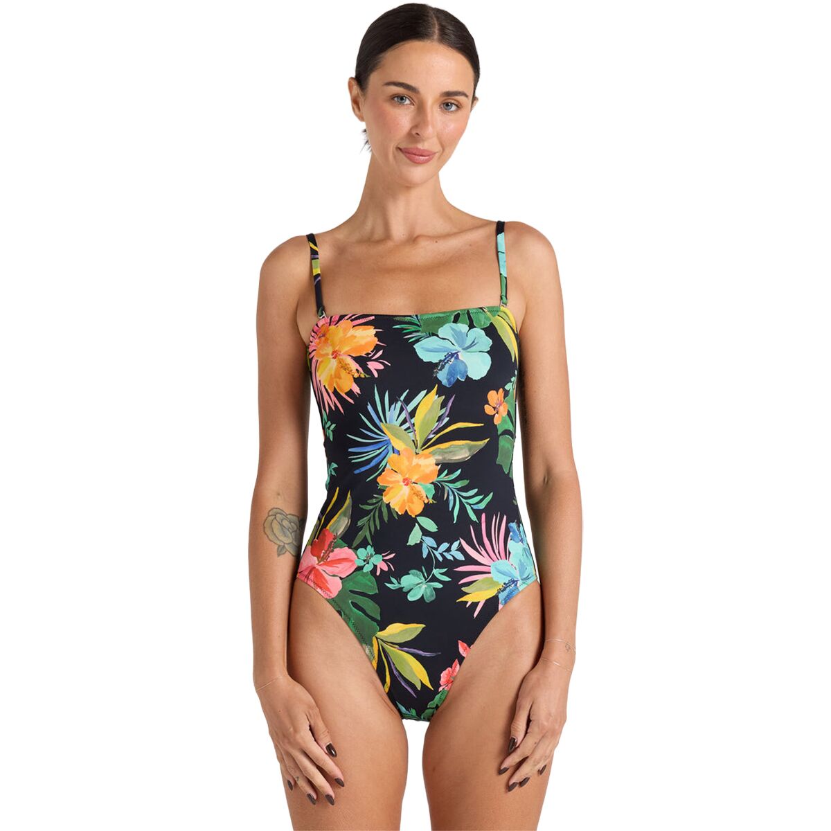 Image of Poolside Paradiso Kauai Bandeau One-Piece Swim Suit - Women's Tropical, XL/14