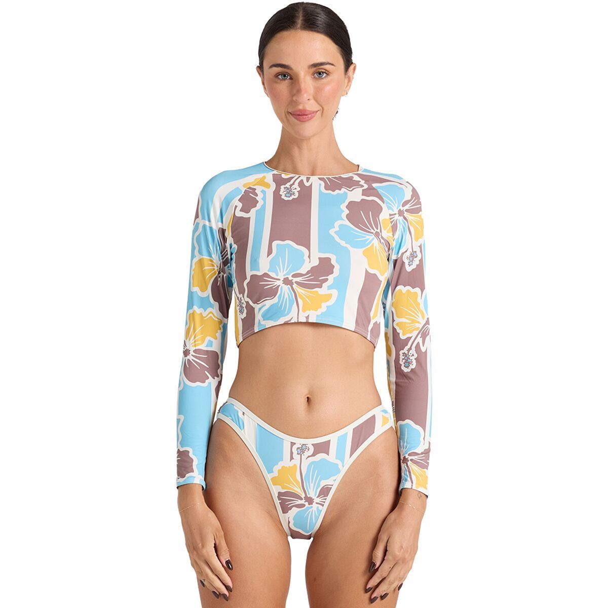 Image of Poolside Paradiso Northshore Ls Surf Bikini Top - Women's Hibiscus, XL/14