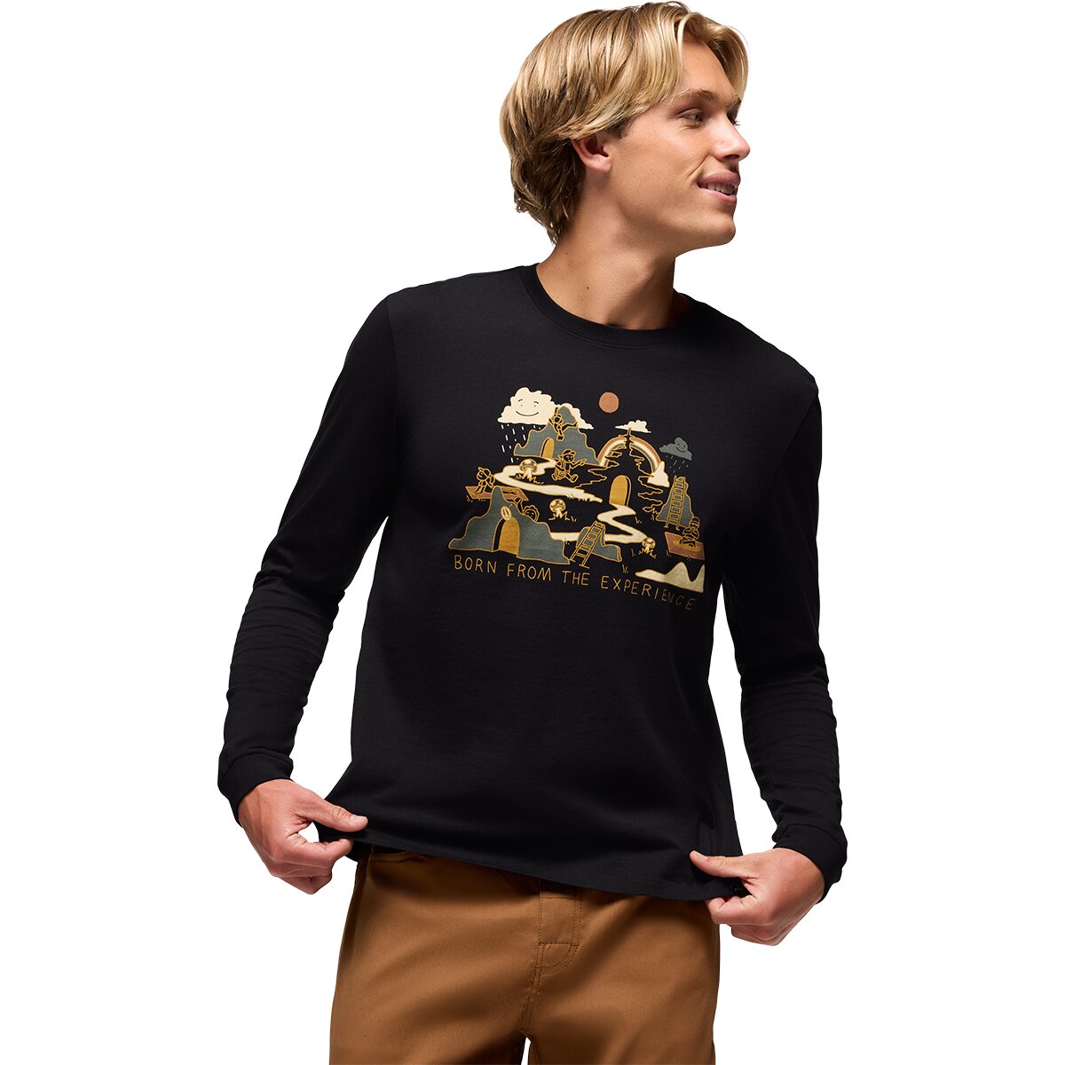Image of prAna Everyday Graphic Long-Sleeve T-Shirt - Men's Black Wandering World, L
