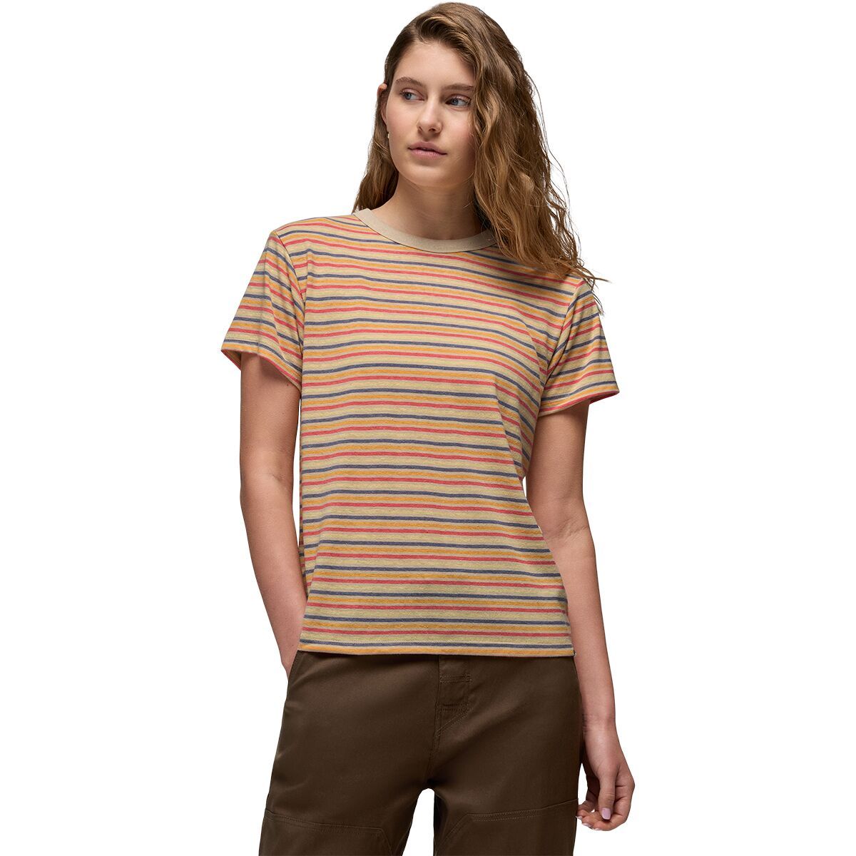 Image of prAna Cozy Up Short-Sleeve T-Shirt - Women's Vanilla Bean Stripe, S