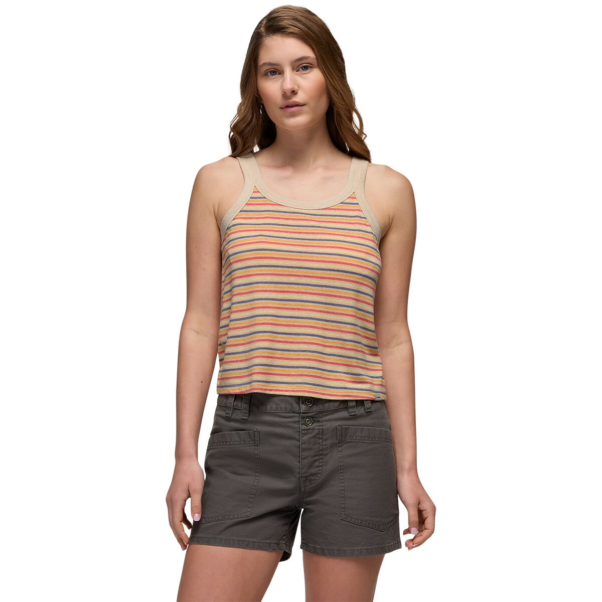 Image of prAna Cozy Up Scoop Tank Top - Women's Vanilla Bean Stripe, S