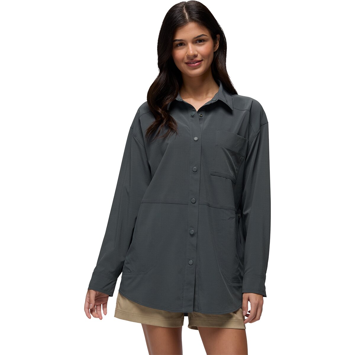 Image of prAna Railay Oversized Button Down Shirt - Women's Thundercloud, M