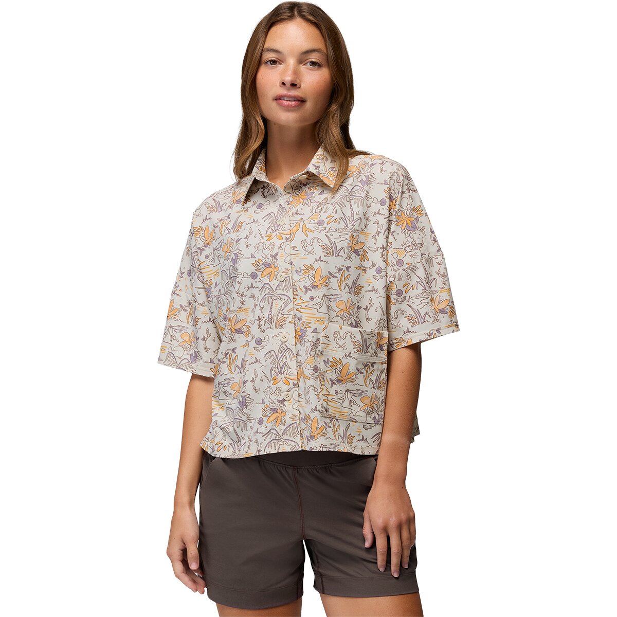Image of prAna Railay Short-Sleeve Button Down Shirt - Women's Beach Pebble Vacation, XS