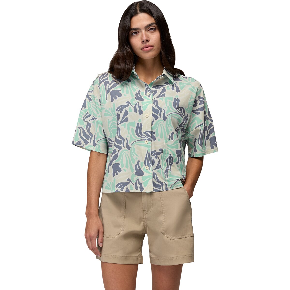 Image of prAna Railay Short-Sleeve Button Down Shirt - Women's Sea Glass Seaweed, S