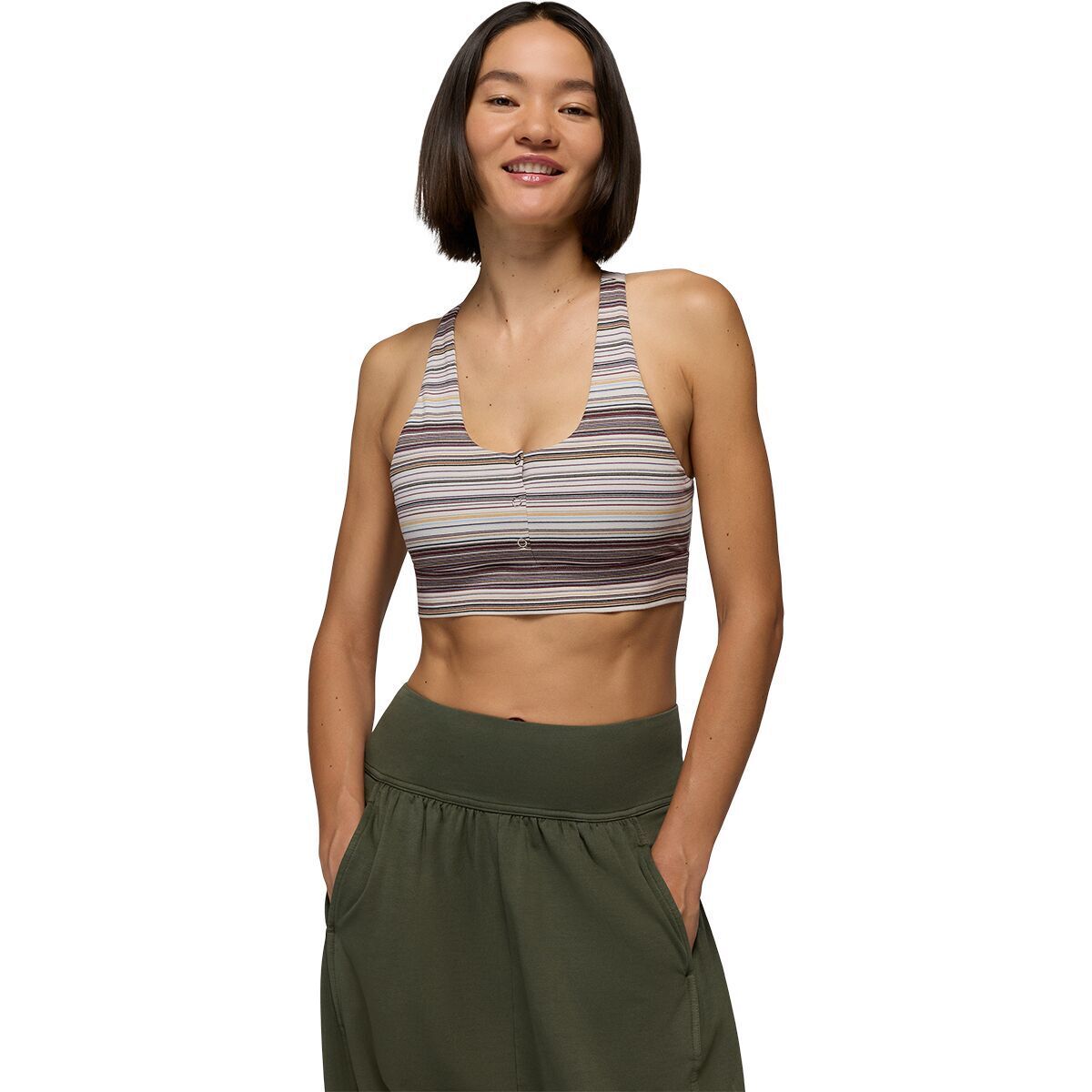 Image of prAna Heavana Henley Bra - Women's Almond Microstripe, S