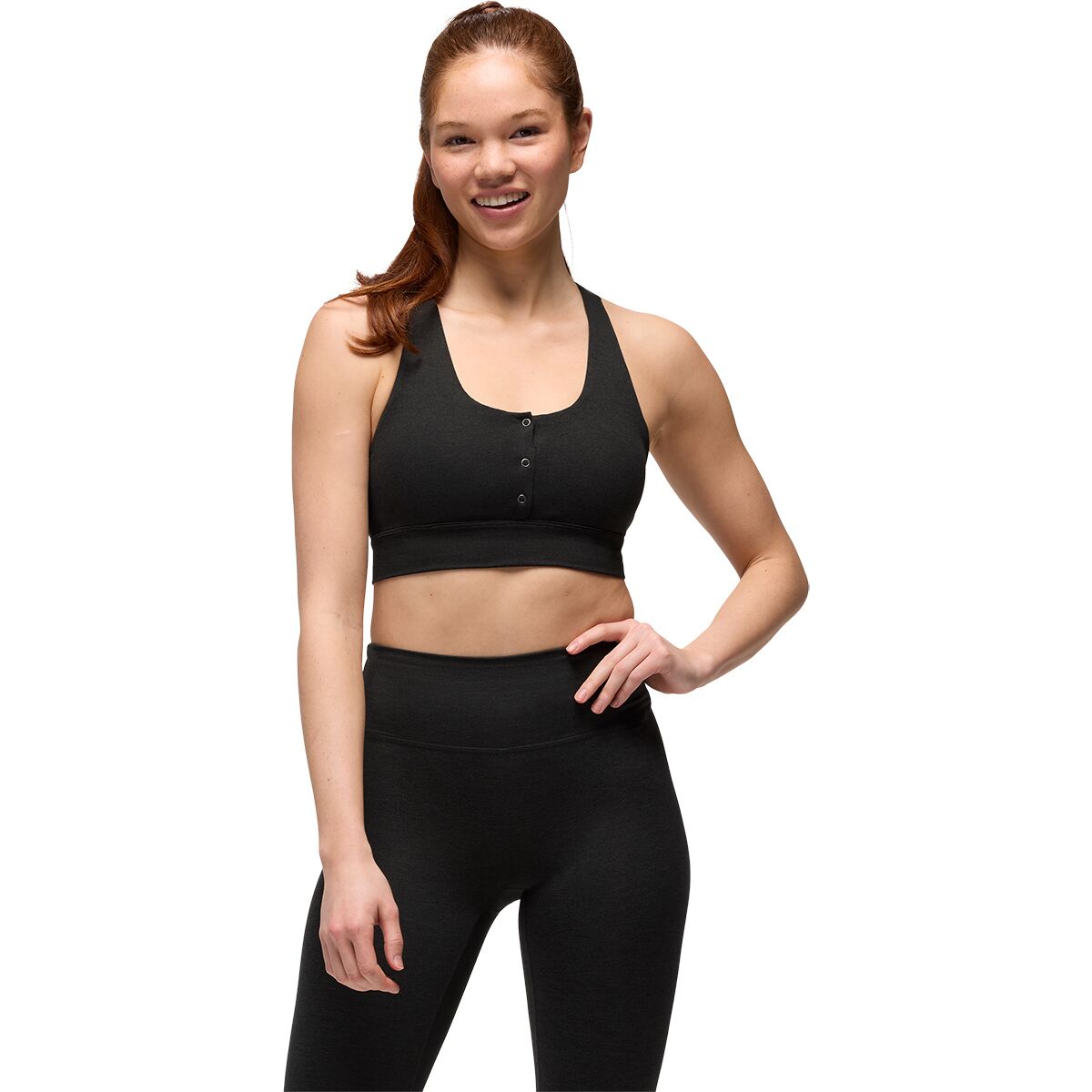 Image of prAna Heavana Henley Bra - Women's Black Heather, M
