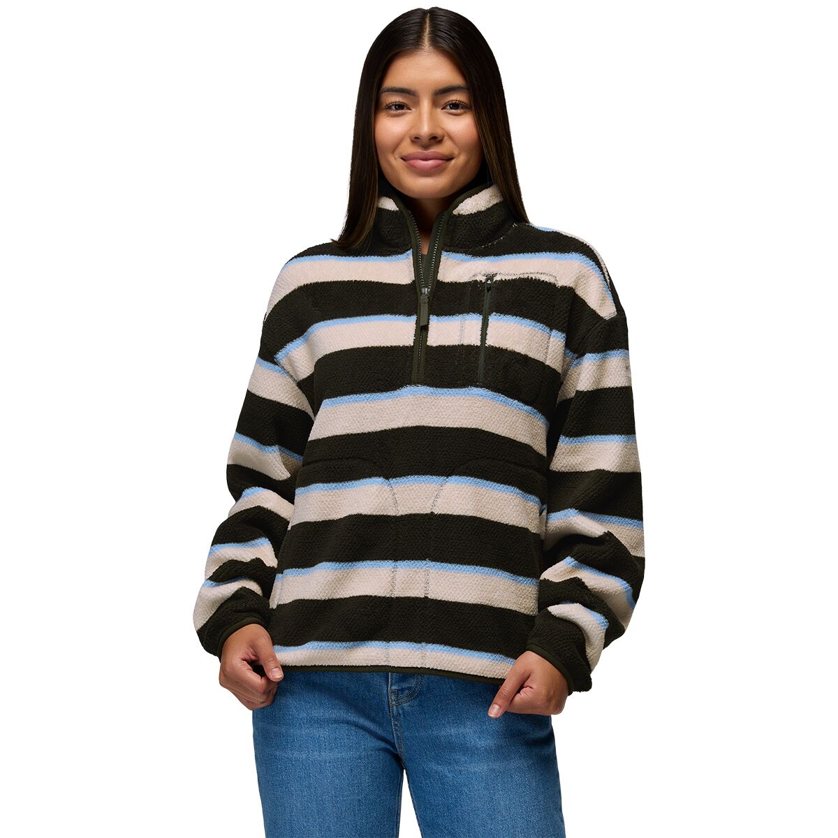 Image of prAna Tuff Fluff 1/2-Zip Pullover - Women's Nori Stripe, L