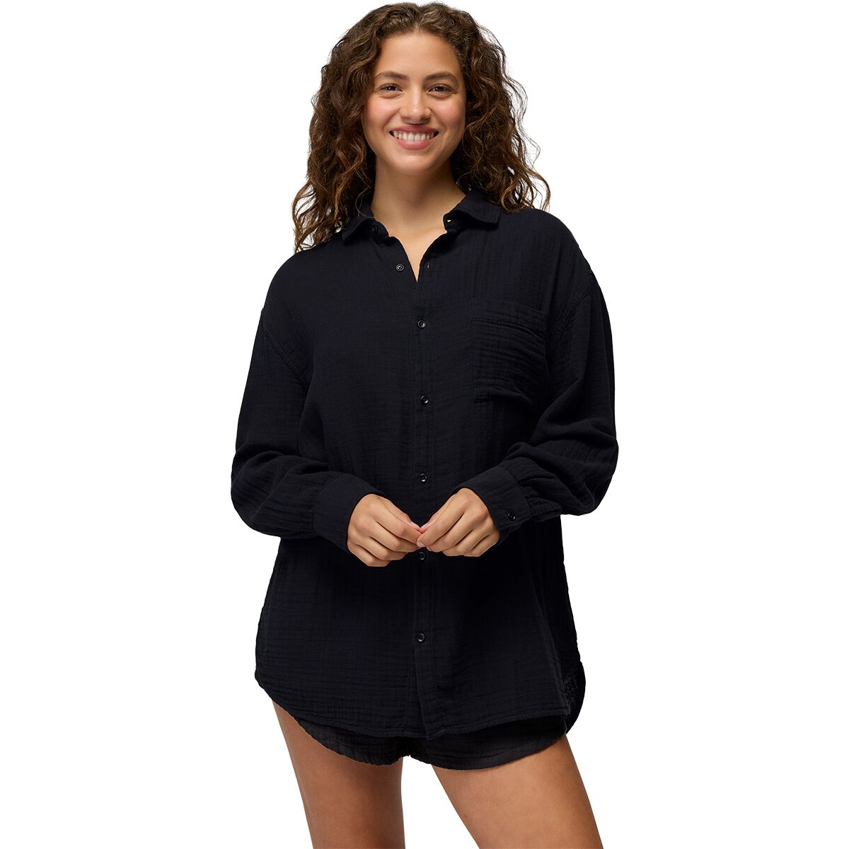 Image of prAna Hideaways Button Down Top - Women's Black, S