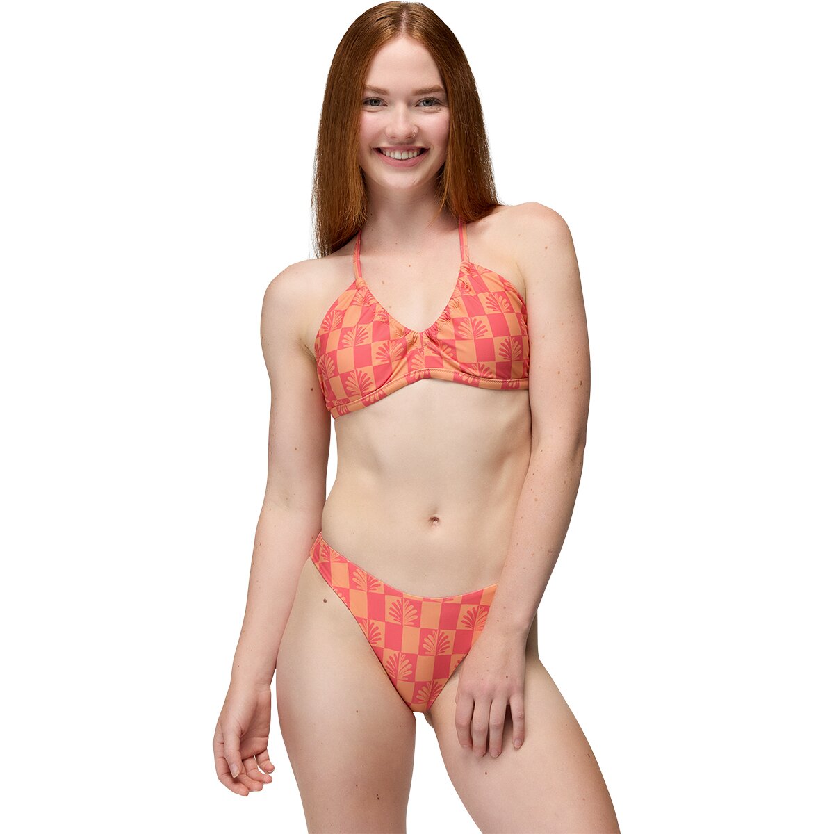 Image of prAna Reef Break Adjustable Bikini Top - Women's Guava Pop Checker, S