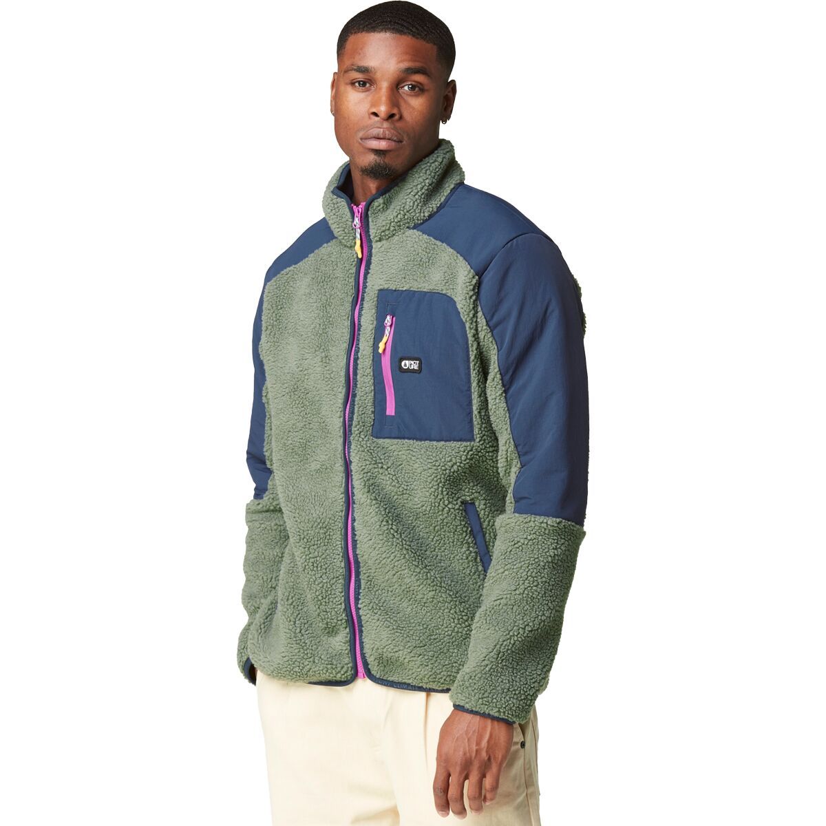 Image of Picture Organic Quilchena Zip Fleece Jacket - Men's Green Spray/Dark Blue, L