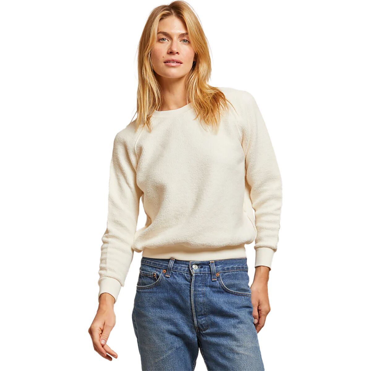 perfectwhitetee Ziggy Reverse Fleece Shrunken Crew Sweater - Women's Bright Ivory, S