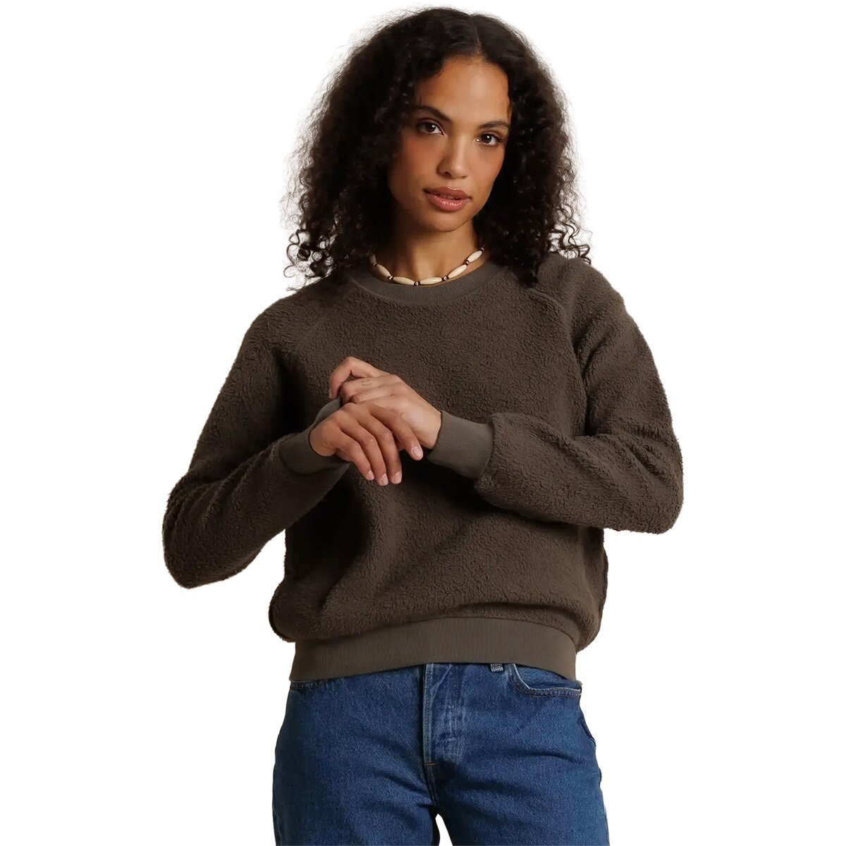 Image of perfectwhitetee Ziggy Reverse Fleece Shrunken Crew Sweater - Women's Dark Olive, S