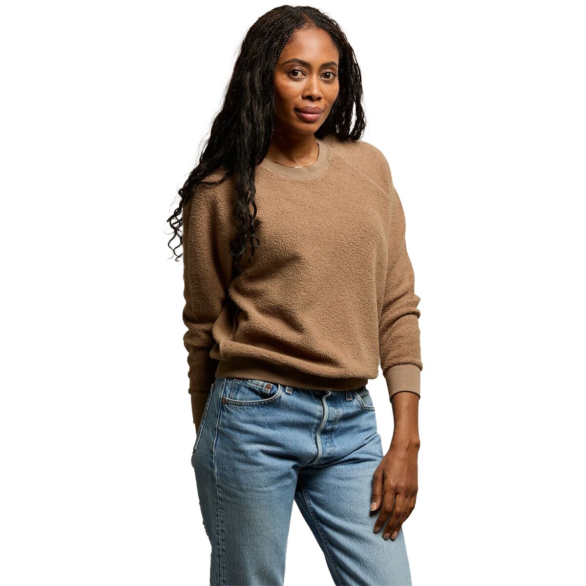 Image of perfectwhitetee Ziggy Reverse Fleece Shrunken Crew Sweater - Women's Mocha, XS