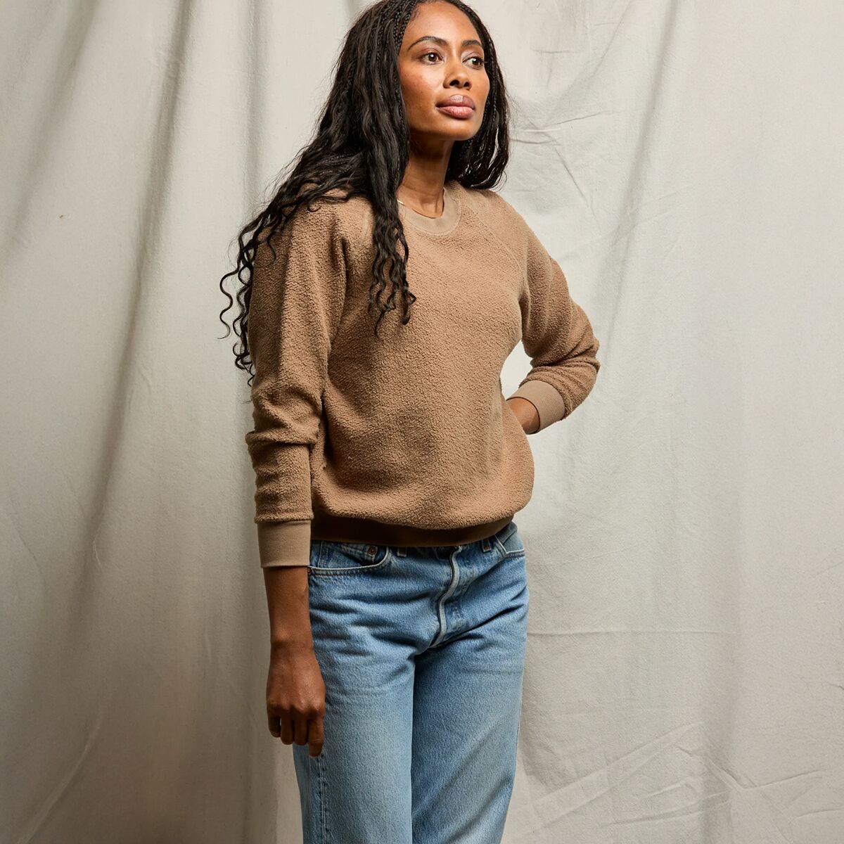 perfectwhitetee Ziggy Reverse Fleece Shrunken Crew Sweater