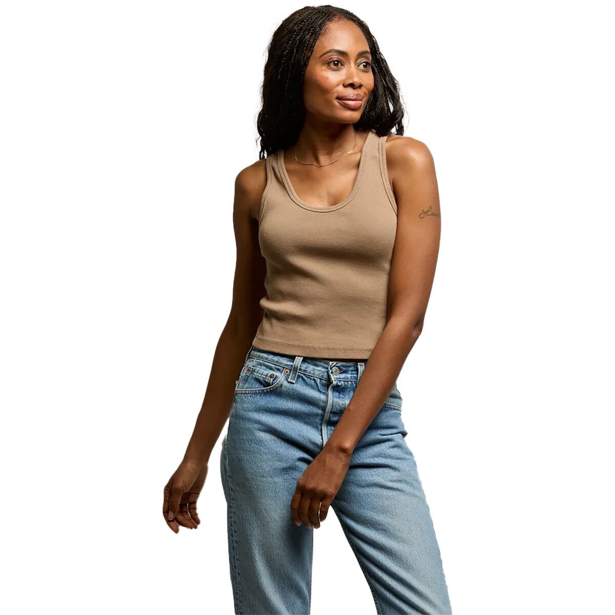 Image of perfectwhitetee Blondie Stripe Structured Rib Bra Friendly Tank - Women's Mocha, L