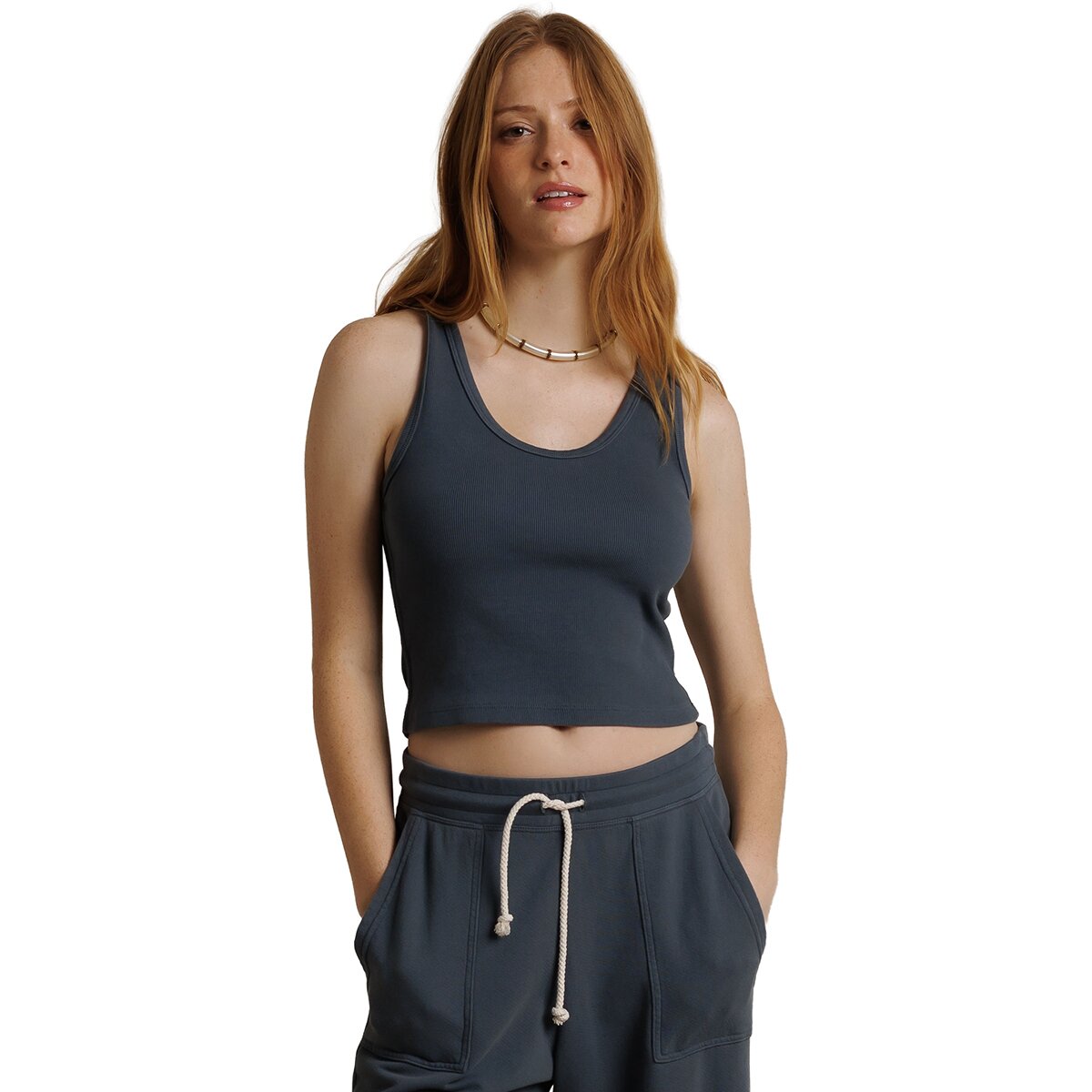 Image of perfectwhitetee Blondie Stripe Structured Rib Bra Friendly Tank - Women's Turbulence, L