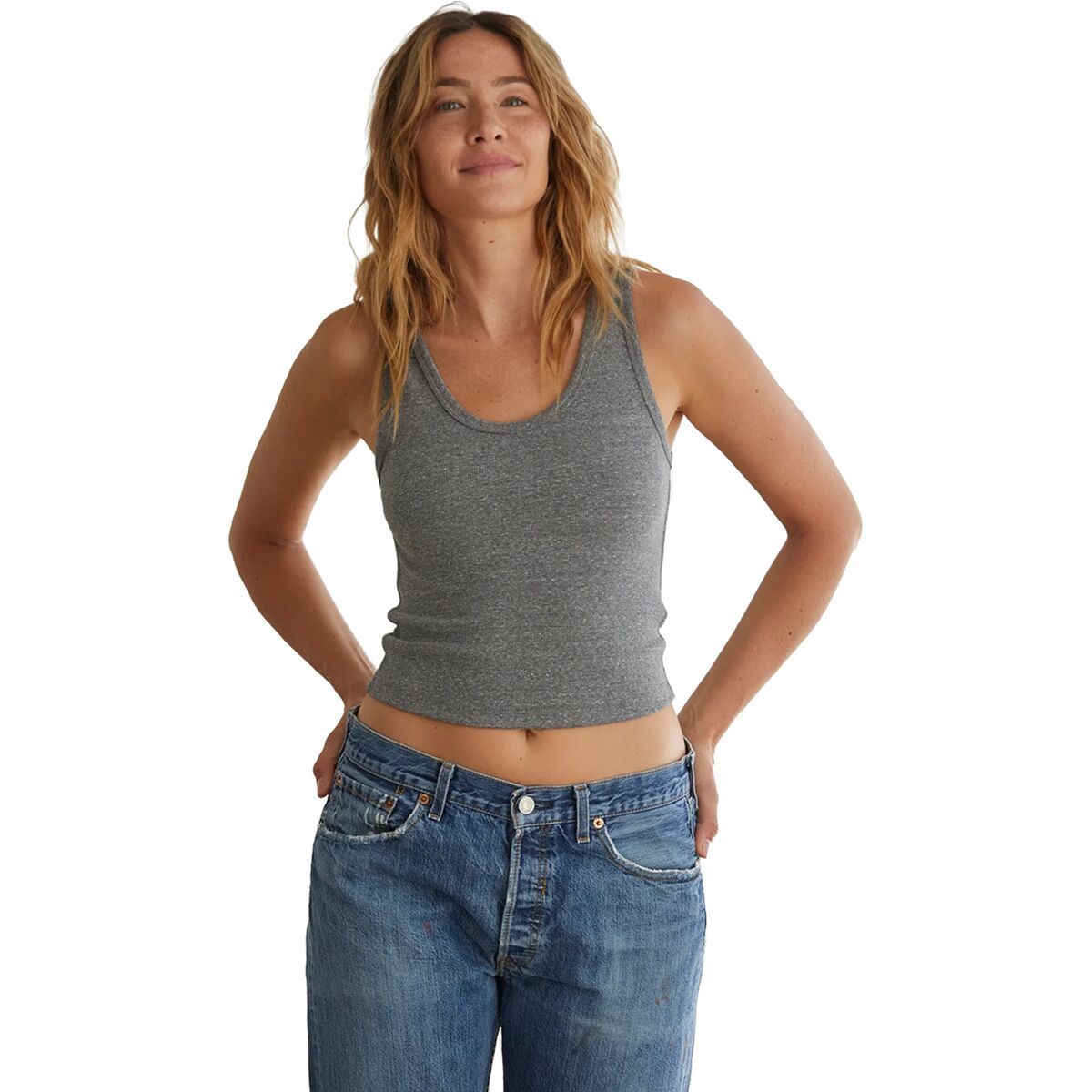 Image of perfectwhitetee Hendrix Structured Rib Bra Friendly Tank Top - Women's Dark Heather Grey, XL
