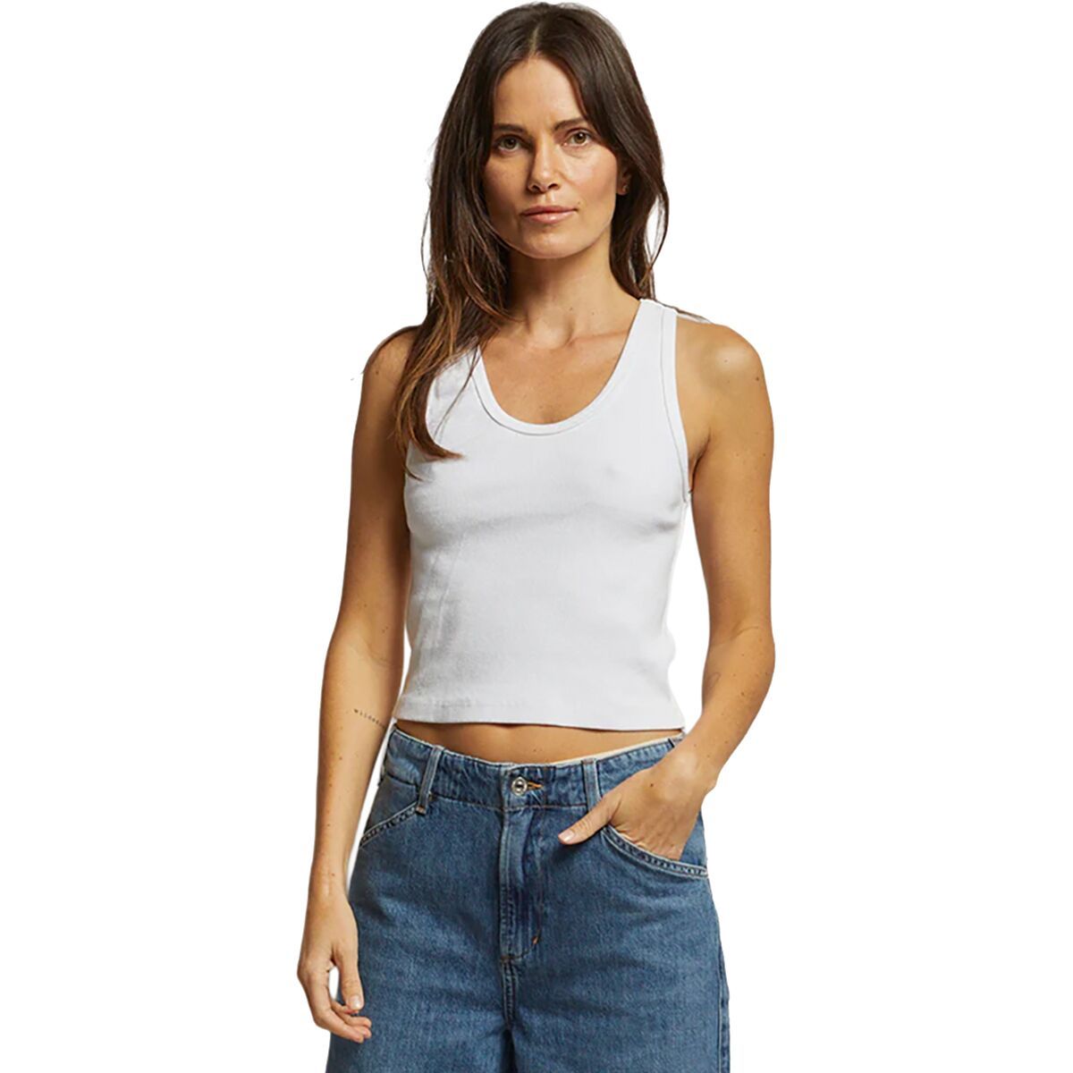 Image of perfectwhitetee Hendrix Structured Rib Bra Friendly Tank Top - Women's White, XS