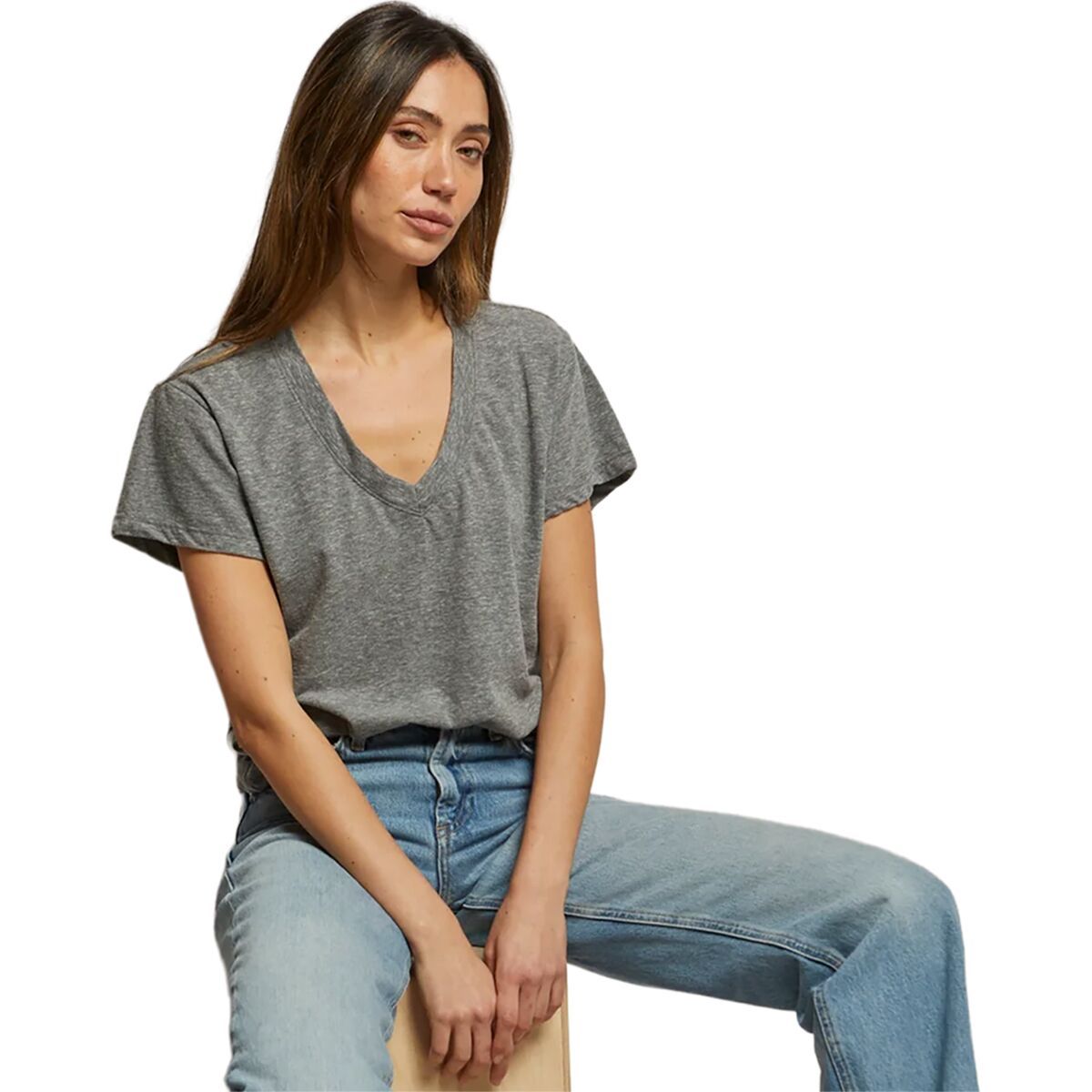 Image of perfectwhitetee Hendrix Cotton Boxy V Neck T-Shirt - Women's Heather Grey, XS