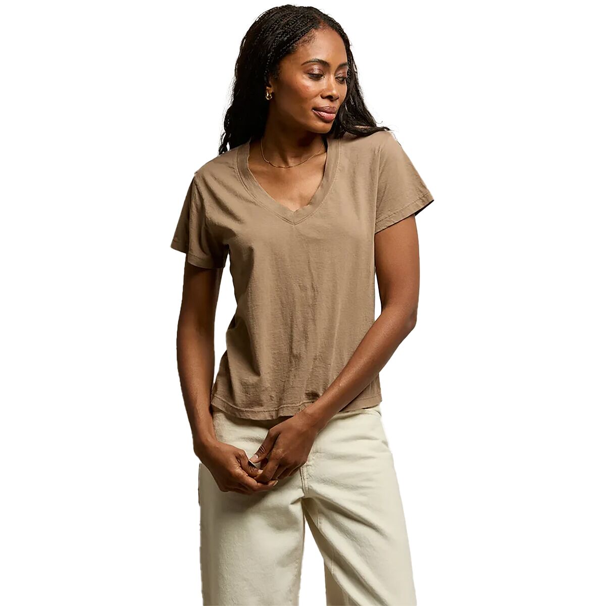 Image of perfectwhitetee Hendrix Cotton Boxy V Neck T-Shirt - Women's Mocha, XL