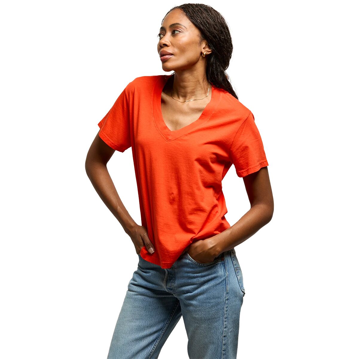 Image of perfectwhitetee Hendrix Cotton Boxy V Neck T-Shirt - Women's Tomato, L