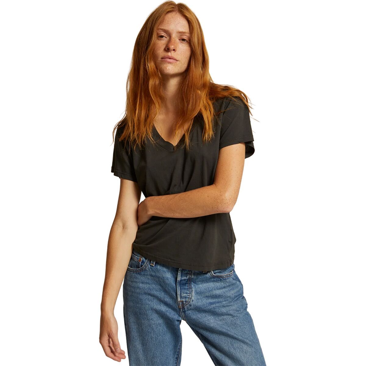 Image of perfectwhitetee Hendrix Cotton Boxy V Neck T-Shirt - Women's Vintage Black, XS