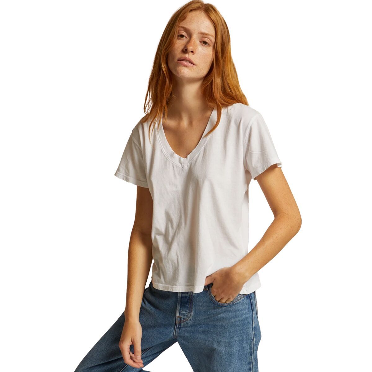Image of perfectwhitetee Hendrix Cotton Boxy V Neck T-Shirt - Women's White, XL