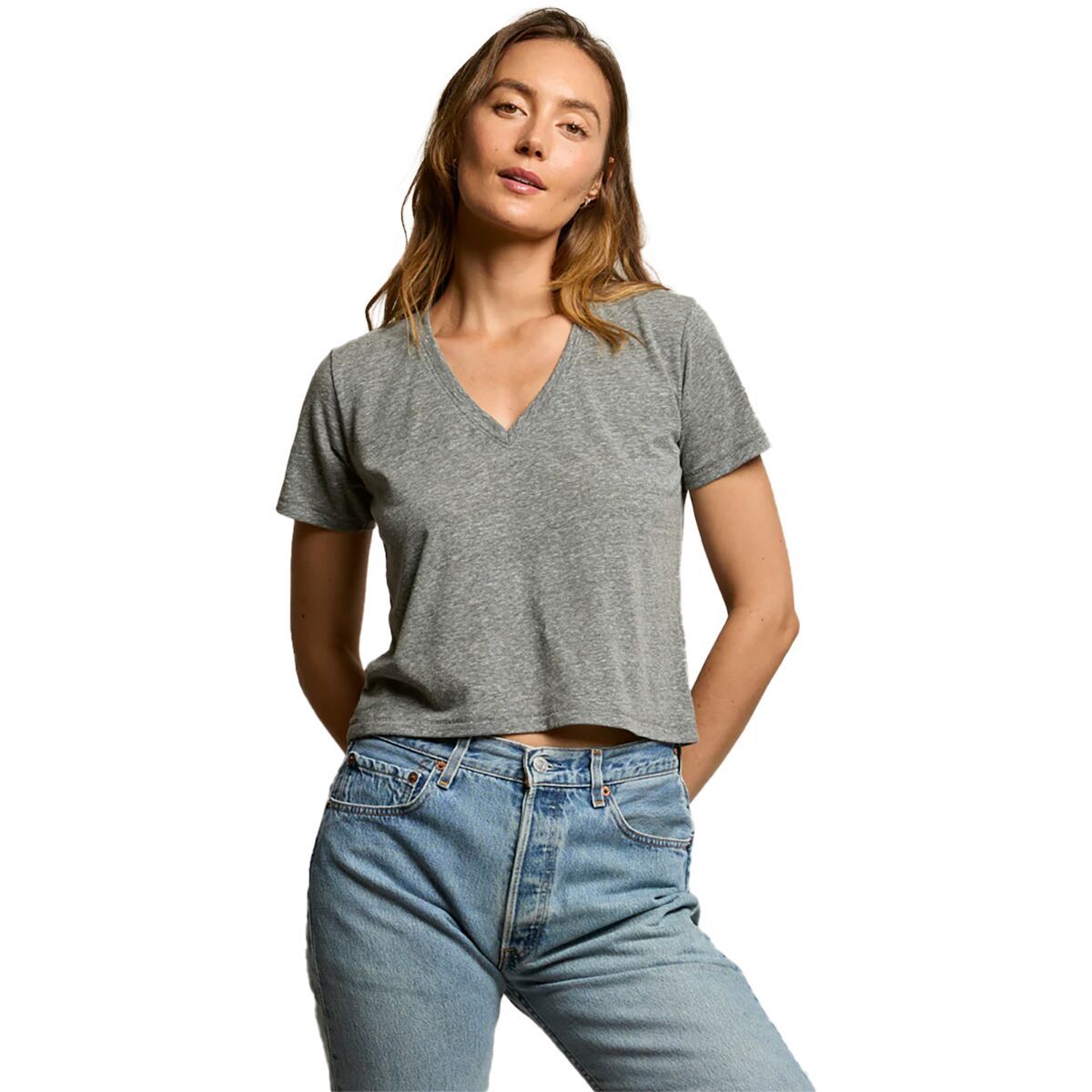 Image of perfectwhitetee Beckett Cotton V Neck T-Shirt - Women's Heather Grey, M