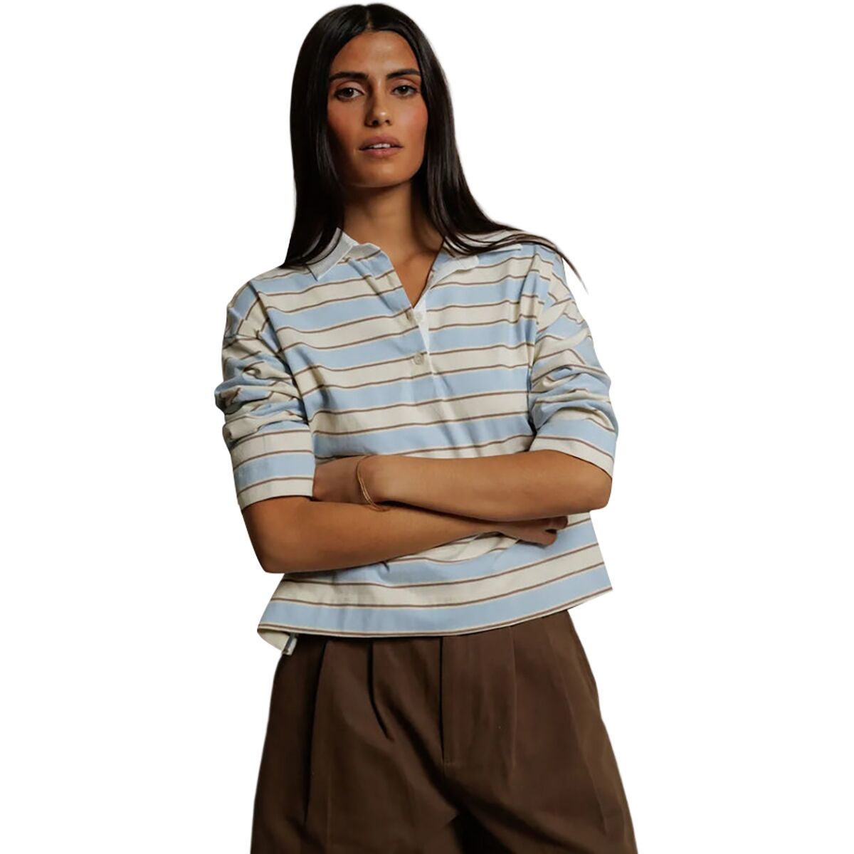 Image of perfectwhitetee Daria Cotton Rugby Shirt - Women's Powder Blue Stripe, M