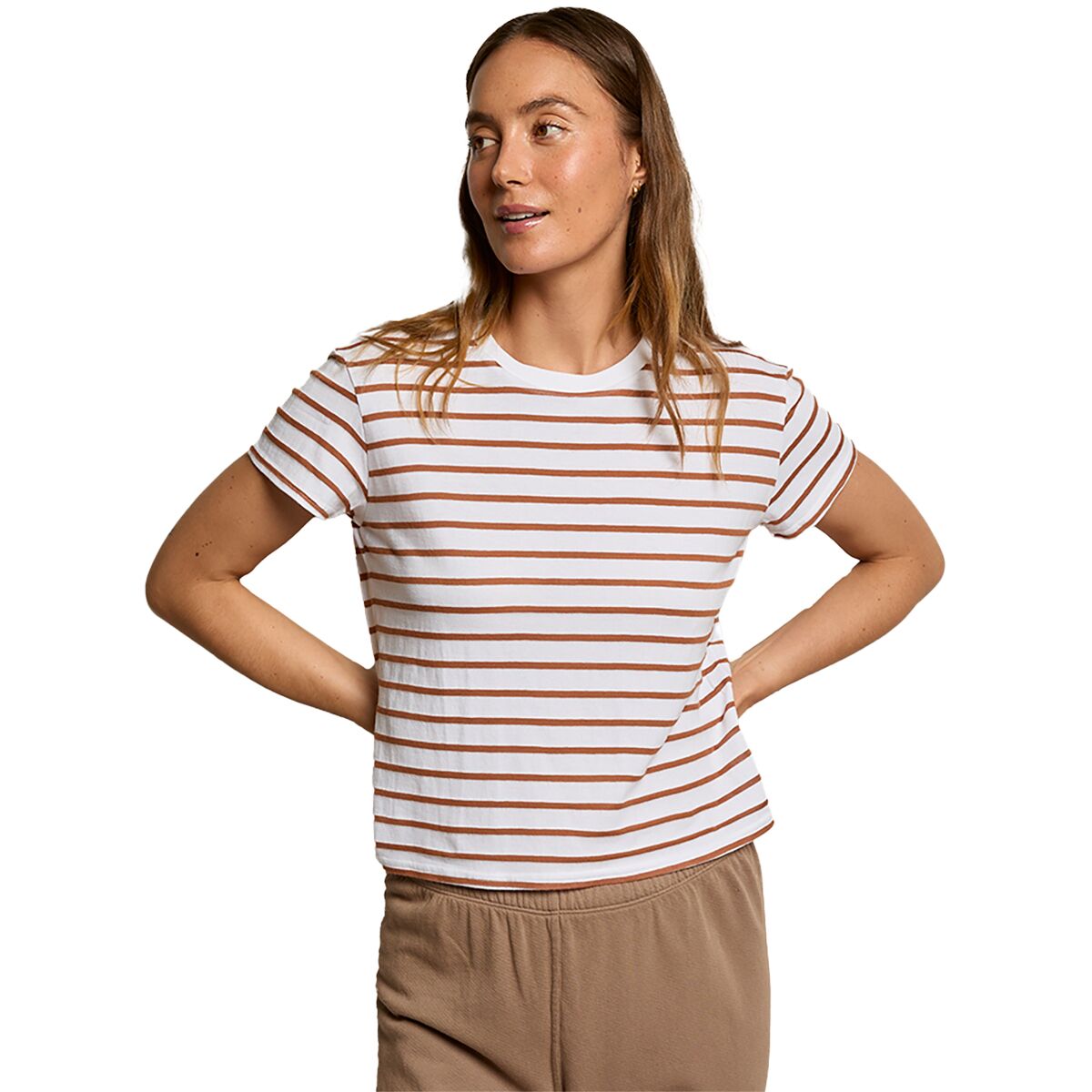 Image of perfectwhitetee Everett Striped Boxy Jersey T-Shirt - Women's Mocha Stripe, XL