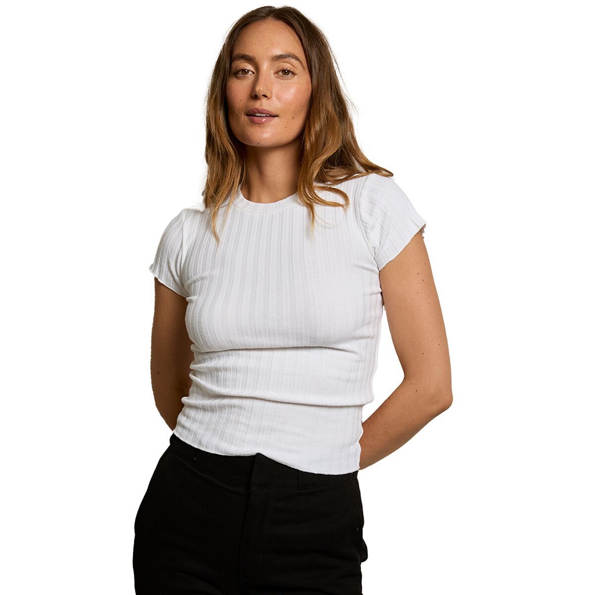 Image of perfectwhitetee Suri Ribbed Crewneck T-Shirt - Women's White, M