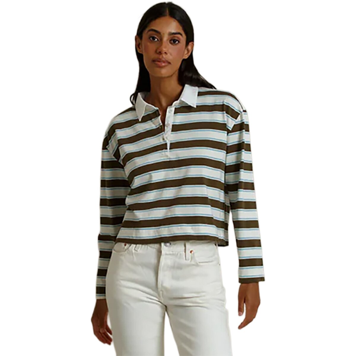 Image of perfectwhitetee Kaya Shirt - Women's Dark Olive Stripe, S