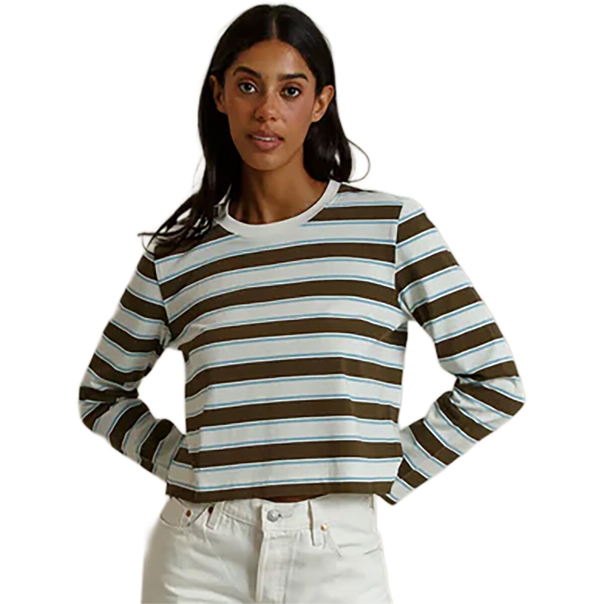 Image of perfectwhitetee Veya Shirt - Women's Dark Olive Stripe, S