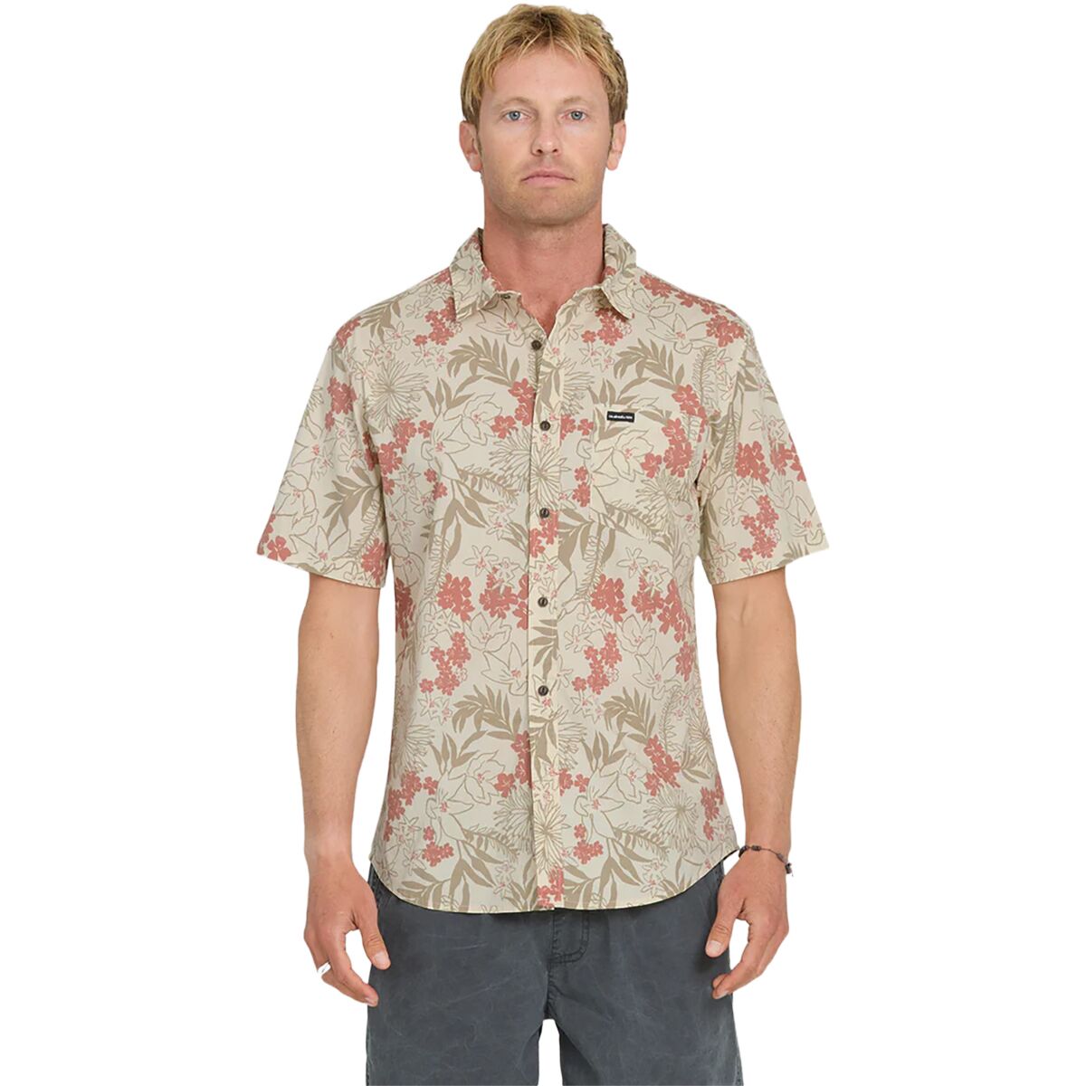 Image of Quiksilver Jetty Bloom Classic Stretch Short-Sleeve Shirt - Men's Bone White, L