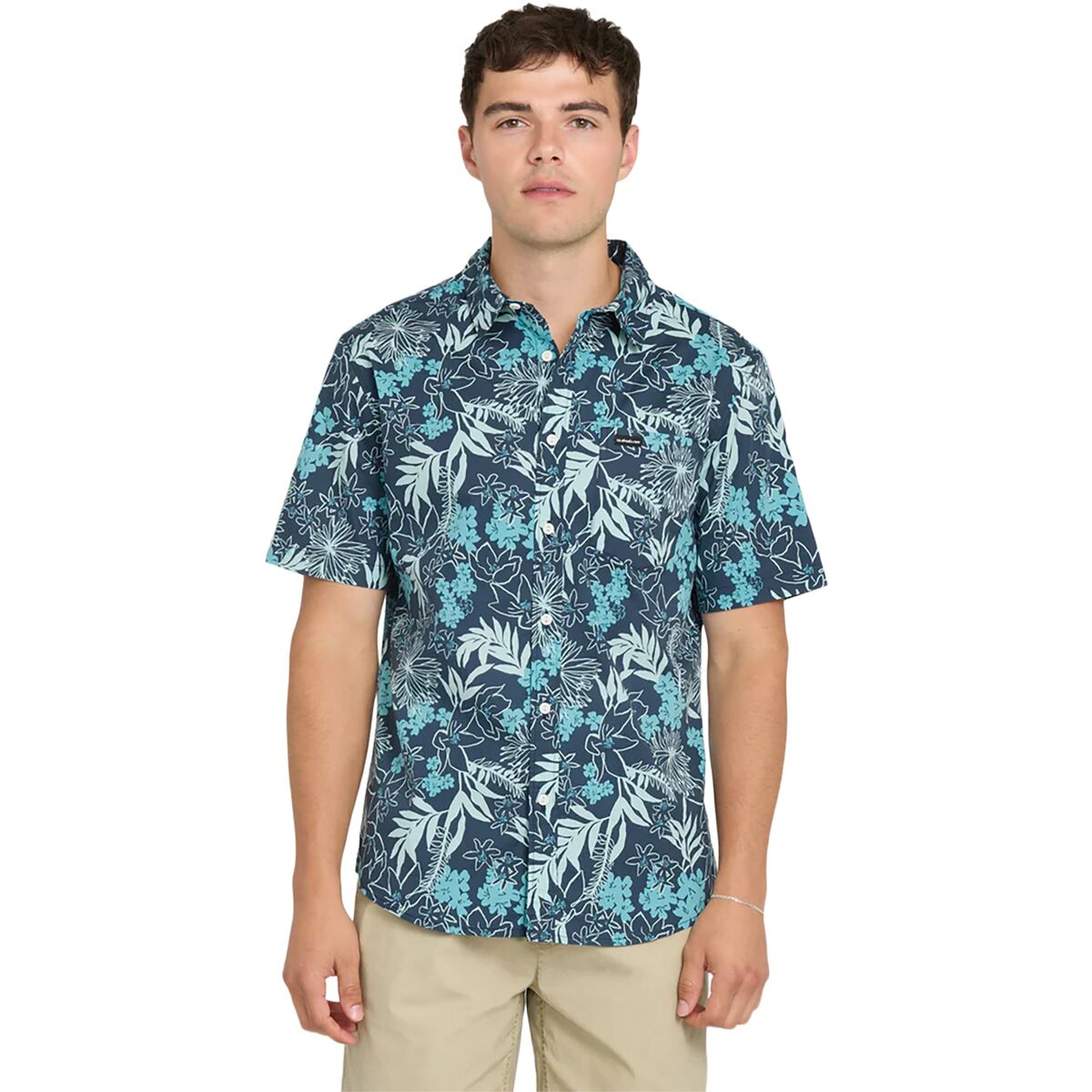 Image of Quiksilver Jetty Bloom Classic Stretch Short-Sleeve Shirt - Men's Dark Denim, M
