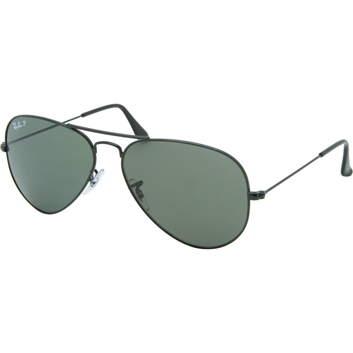 Image of Ray-Ban Aviator Large Metal Polarized Sunglasses Black/Crystal Green Polarized, L