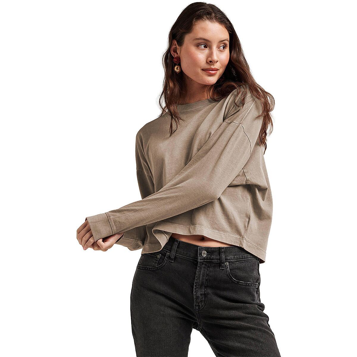Image of Richer Poorer Relaxed Crop Long-Sleeve T-Shirt - Women's Warm Grey, L