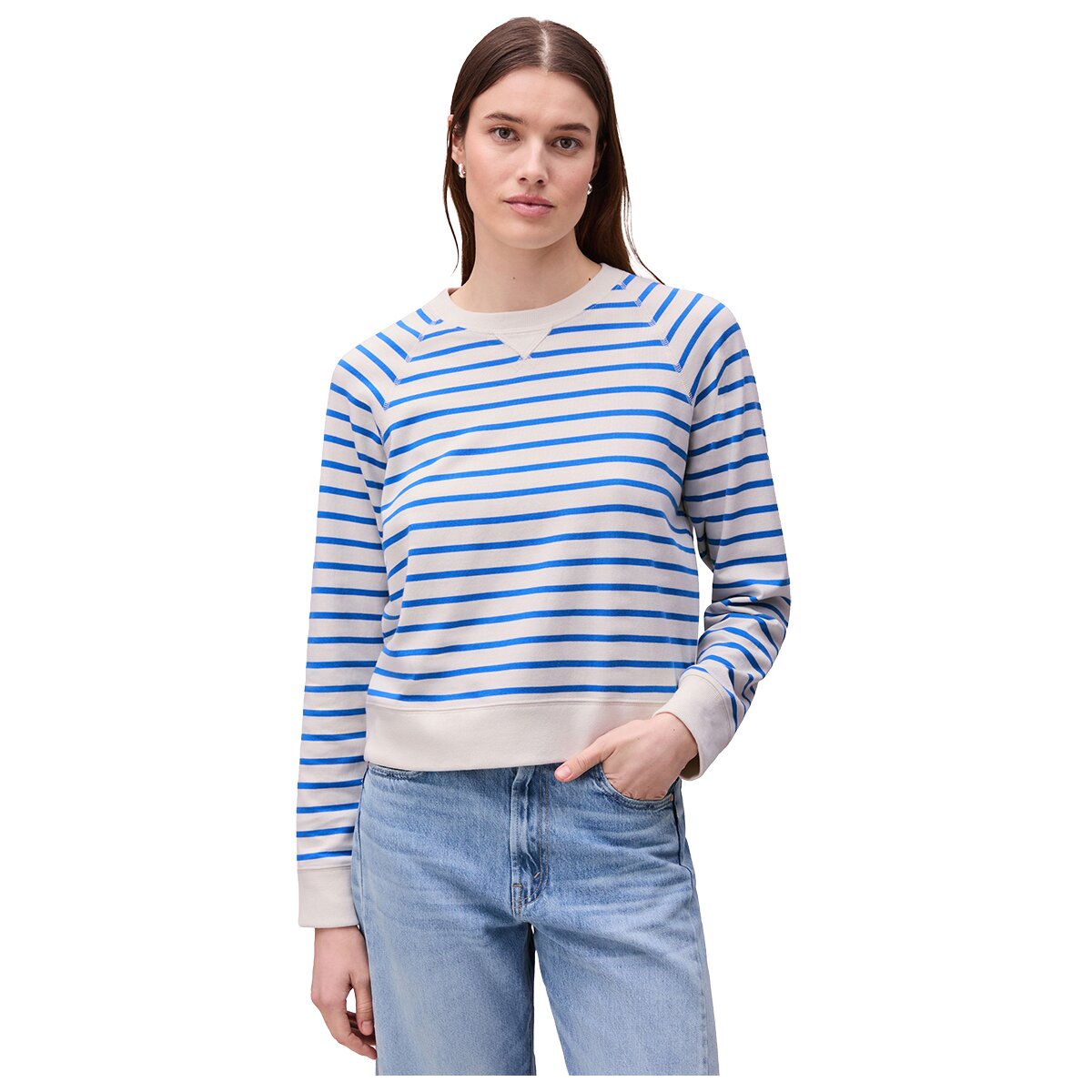Image of Richer Poorer Malibu Pima Sweatshirt - Women's Pop Blue Stripe, S