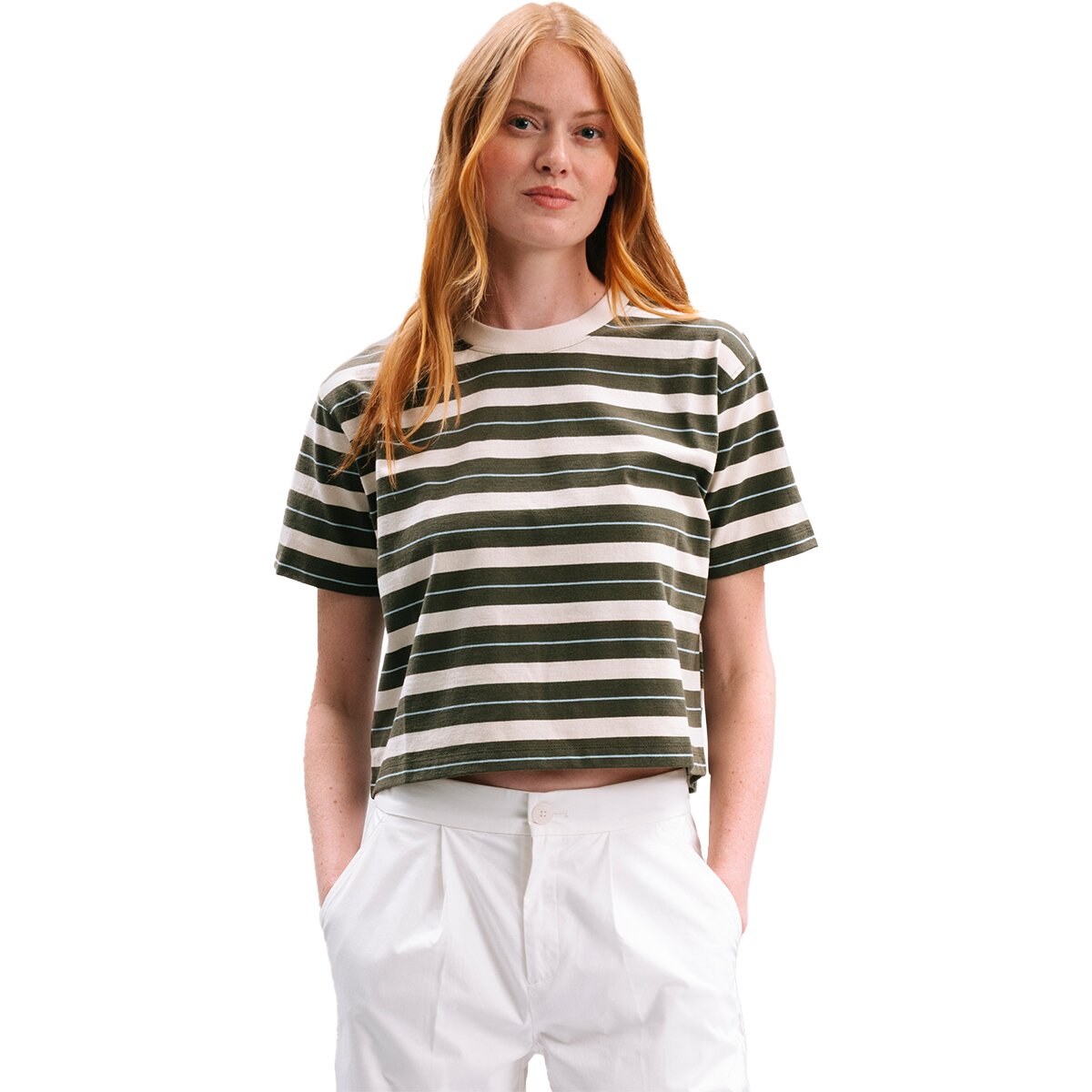 Image of Richer Poorer Recycled Stripe T-Shirt - Women's Surplus Green Stripe, L