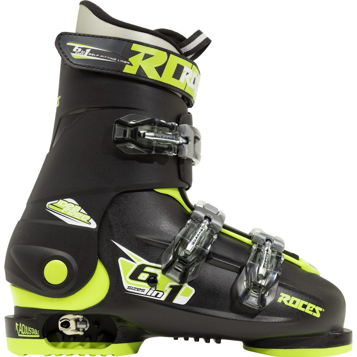 Image of Roces Idea Free Adjustable Ski Boots - Kids' Black/Lime, 22.5-25.5